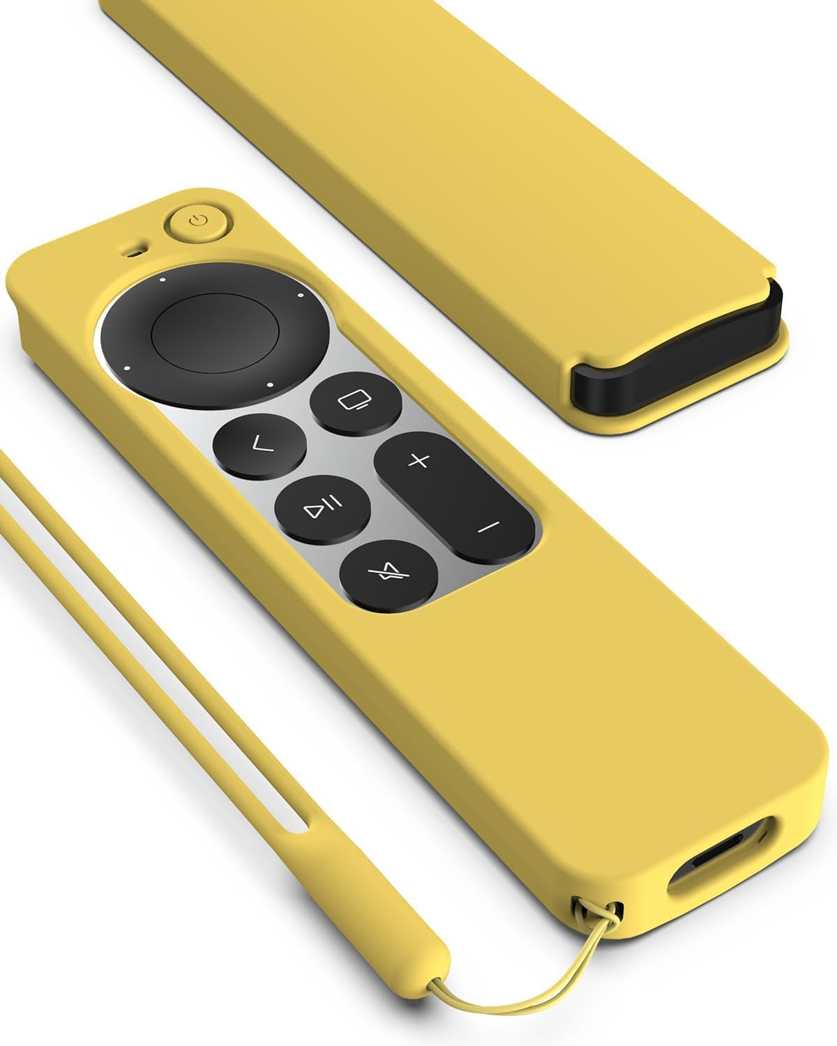 Compatible with Apple TV 4K Siri Remote Case 2021, Yellow | Silky-Soft Anti-Slip Protective Silicone Cover for Siri Remote Control 2Nd Generation [Lanyard Included]