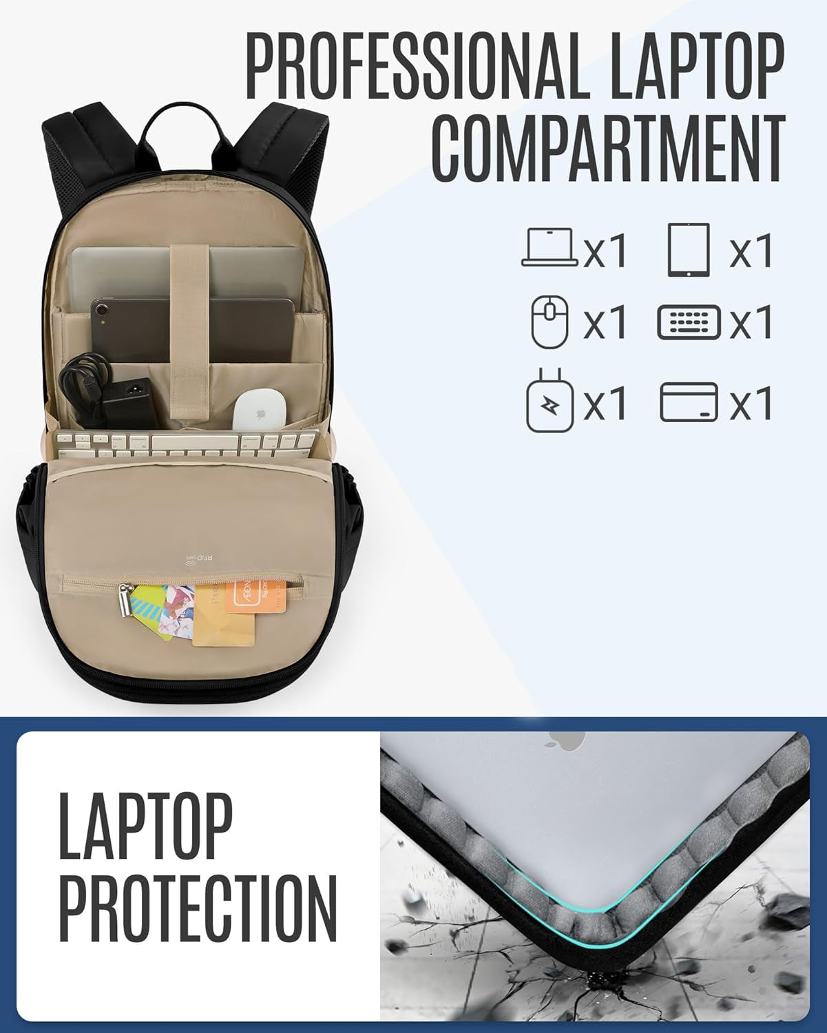 Travel Backpack for Women, 15.6 Inch Laptop Daypack | Fits 15.6 Inch Laptop, Personal Carry-On Size, Water Resistant Nylon, Gold Zipper, Commute Daypack for College Travel Work