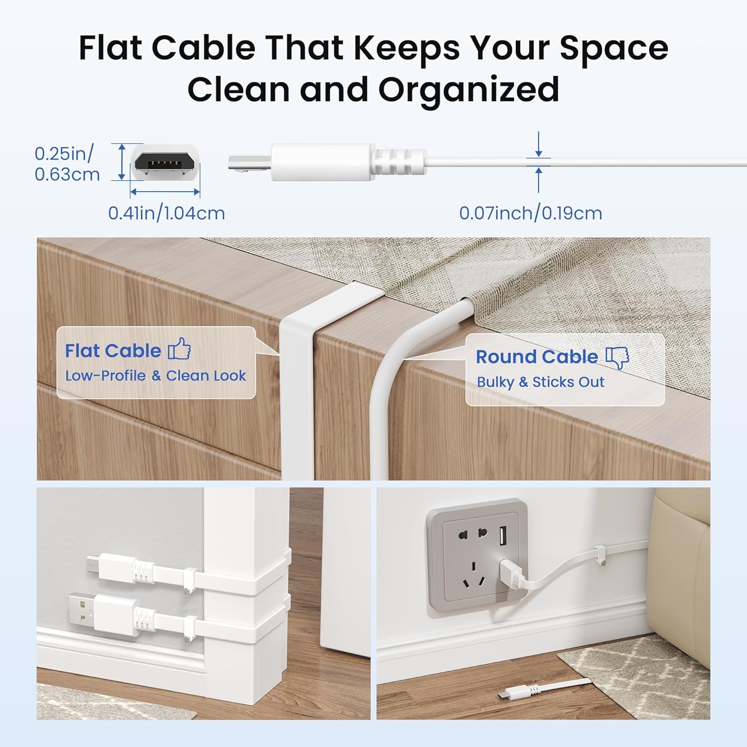 Flat USB a to Micro USB Power Extension Cable 20FT/6M 2Pack,White | Long Charging Extender Cord Wire Replacement for Security Camera,Blink Mini/Xt2,Wyze Cam V4/Og,Yi Home,Ring,Arlo,Eufy,Ezviz