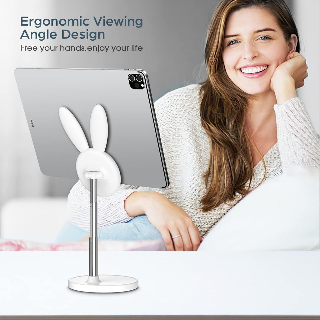 Cute Bunny Rabbit Phone Stand, Adjustable Desk Phone & Tablet Holder | Height & Angle Adjustable, Anti-Slip with Charging Hole,Gifts for Women Girls, Universal for 4-12.9In Phones & Tablets