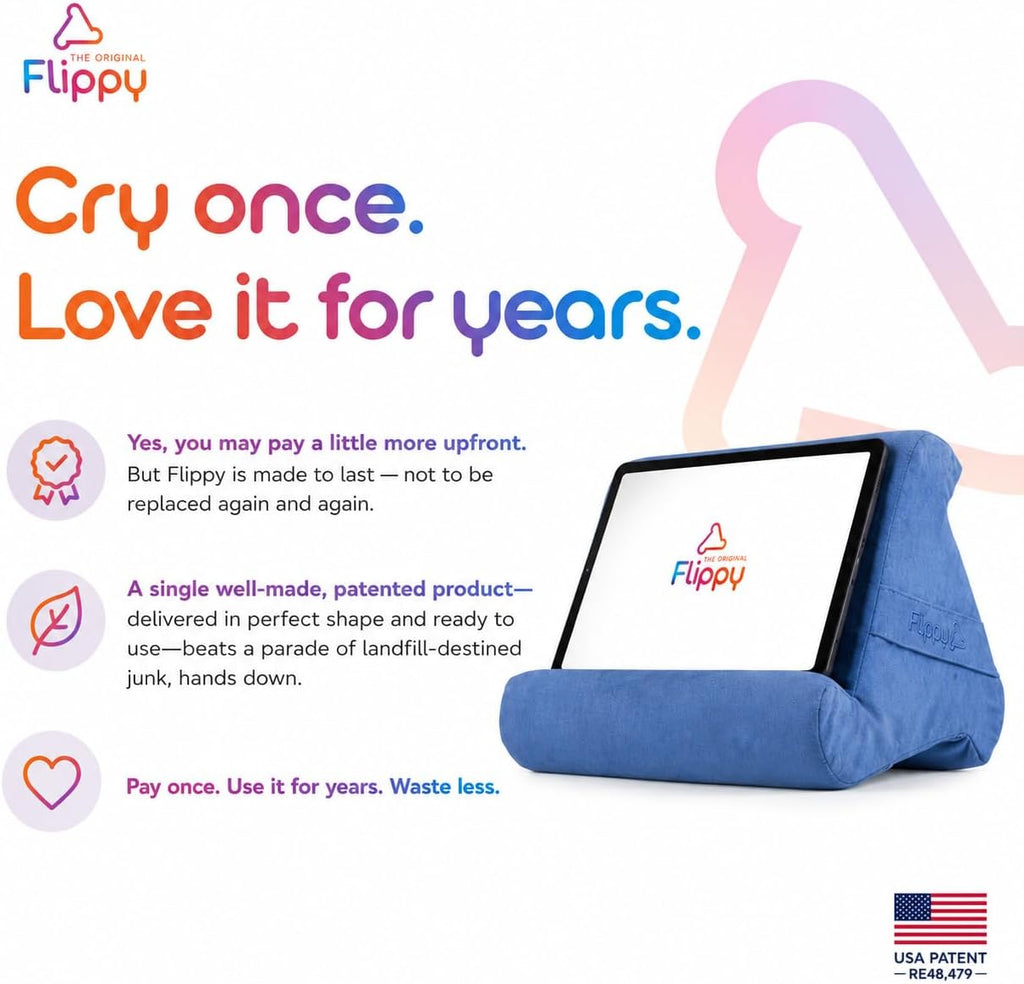 Original Tablet Pillow Stand & Ipad Holder, Gift for Book Lovers & Readers, Multi-Angle Stand with Storage for Lap, Desk & Bed, Compatible with Kindle, Fire, Ipad & Samsung, Bluehue 4.0