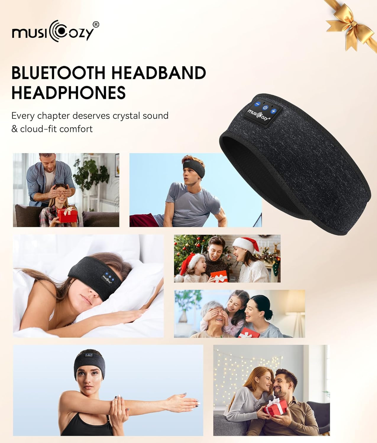 Bluetooth 5.4 Sleep Headphones Headband Sports Wireless Audio | Earbuds 2 in 1 Design with Breathable Stretch Fabric, HD Stereo Sound Speakers for Workout Yoga Running, Nighttime Sleep Use