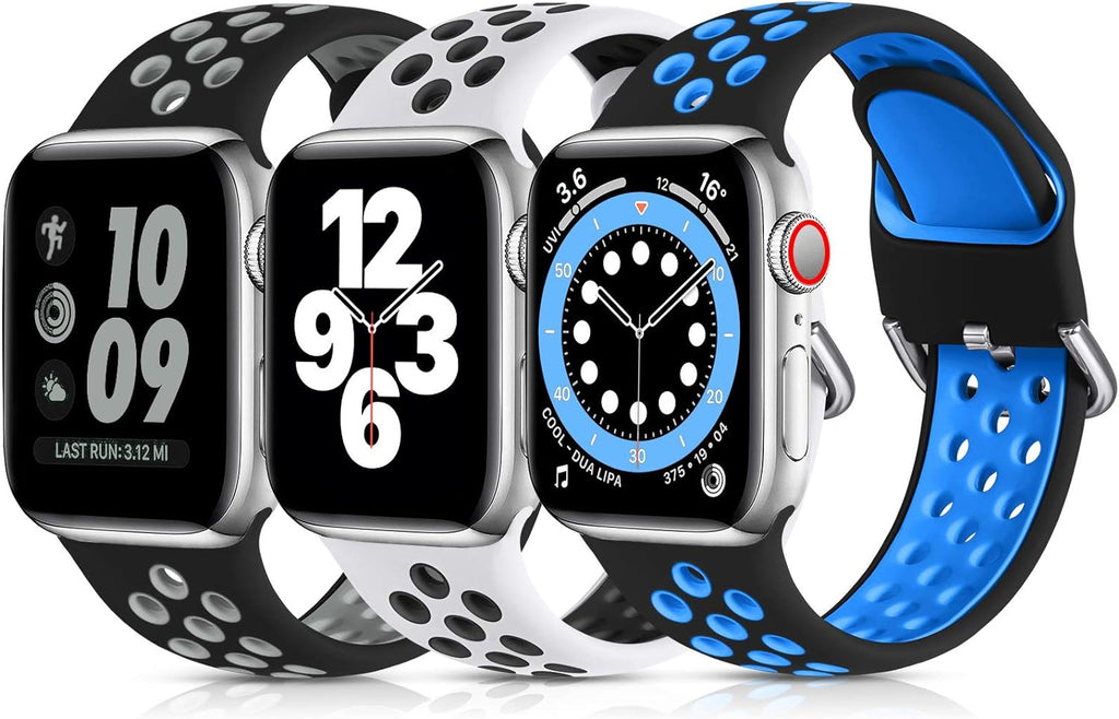 Silicone Sport Band for Apple Watch Bands 44Mm 46Mm 45Mm 49Mm 42Mm | Soft Breathable Waterproof Workout Strap for Iwatch Series 11 10 9 8 7 6 5 4 Ultra 3 2 1/SE 3 SE 2Nd Gen SE Men Women, 3 Pack