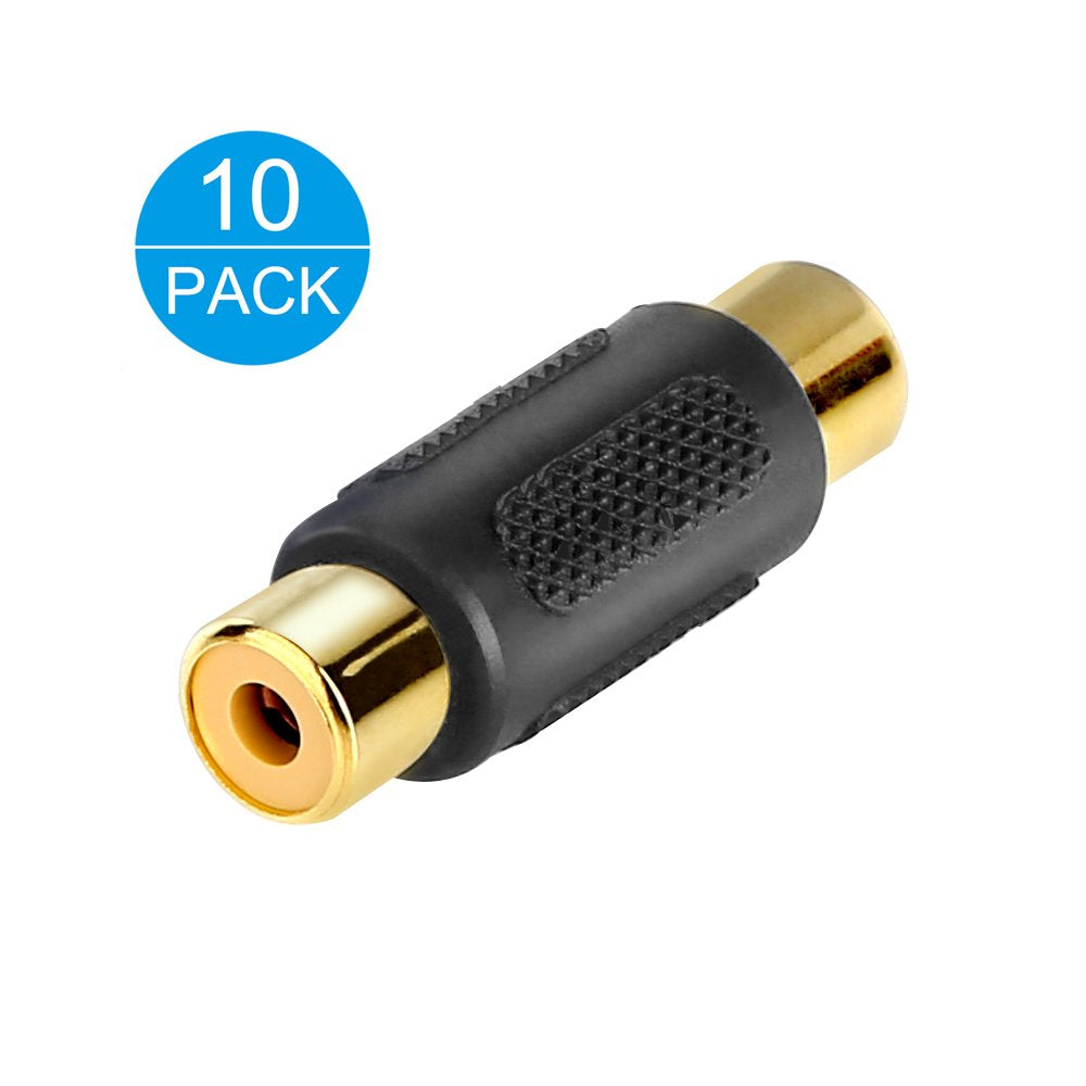 10 Pack RCA Female to Female Coupler Audio Video Gold Adapter | for Phono, Speaker, RCA Cable, Amplifier, Mixing Console, Home Theater Devices, AV Receivers