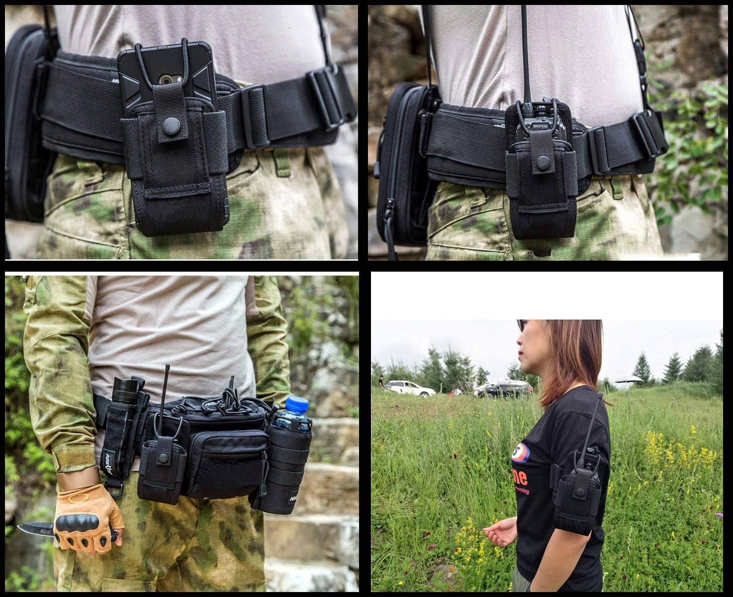 Molle Radio Holder Walkie Talkie Pouch Case for Duty Belt Radio Holster Tactical Hunting Intercom Bag (Black-2 PACK)