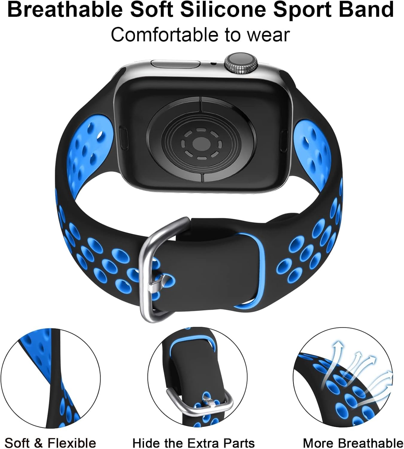 Silicone Sport Band for Apple Watch Bands 44Mm 46Mm 45Mm 49Mm 42Mm | Soft Breathable Waterproof Workout Strap for Iwatch Series 11 10 9 8 7 6 5 4 Ultra 3 2 1/SE 3 SE 2Nd Gen SE Men Women, 3 Pack