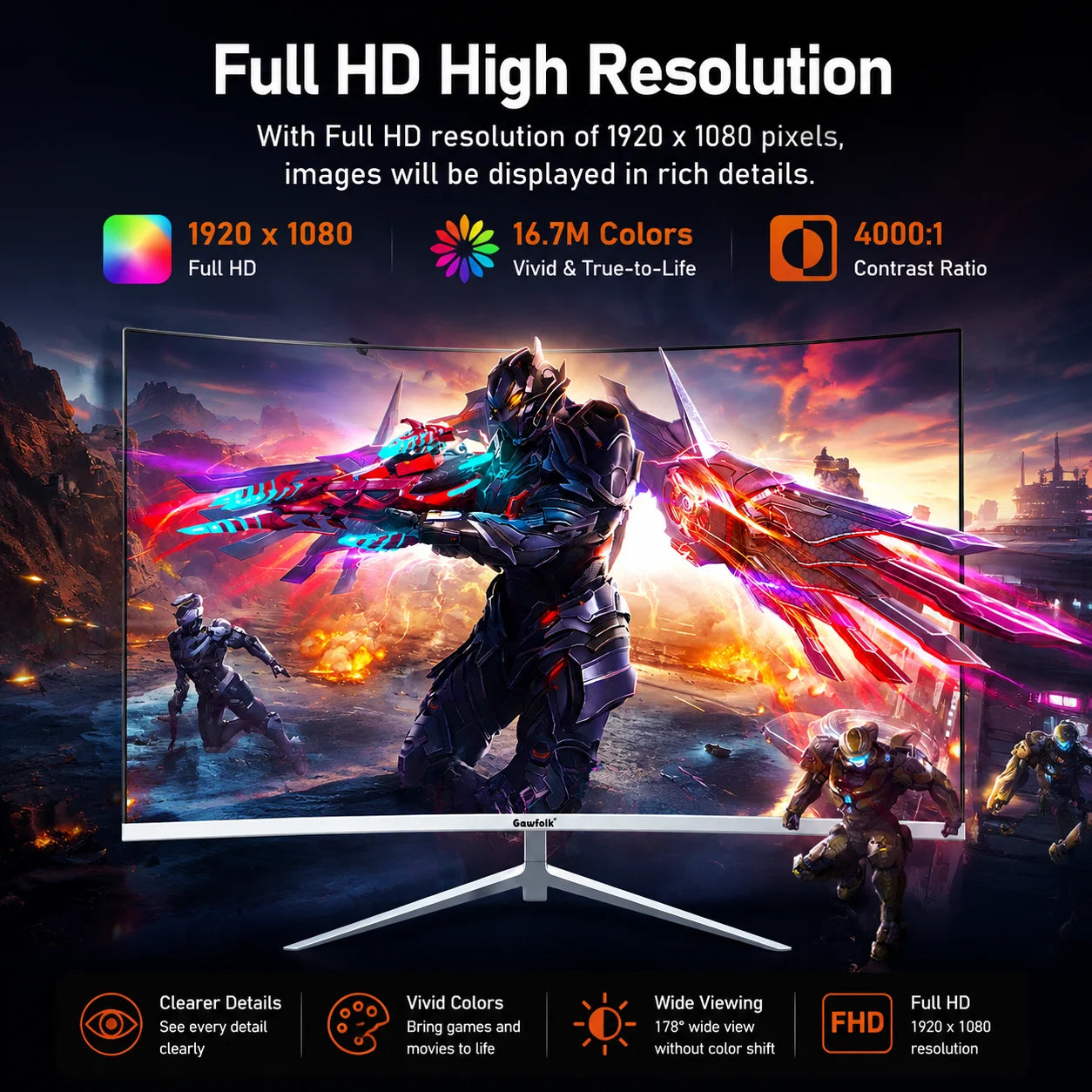 27 Inch Curved Monitor 100Hz, PC White Computer Gaming Monitor FHD 1080P, 1800R, Frameless, Built-In Speakers