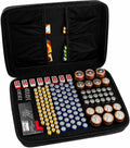 Battery Storage Case with Tester, Holds 148+ AA AAA C D 9V, Black | Hard-Shell Design, Carry Handle and Custom Foam Slots Keep Batteries Visible, Separated and Ready for Home, Garage or Office