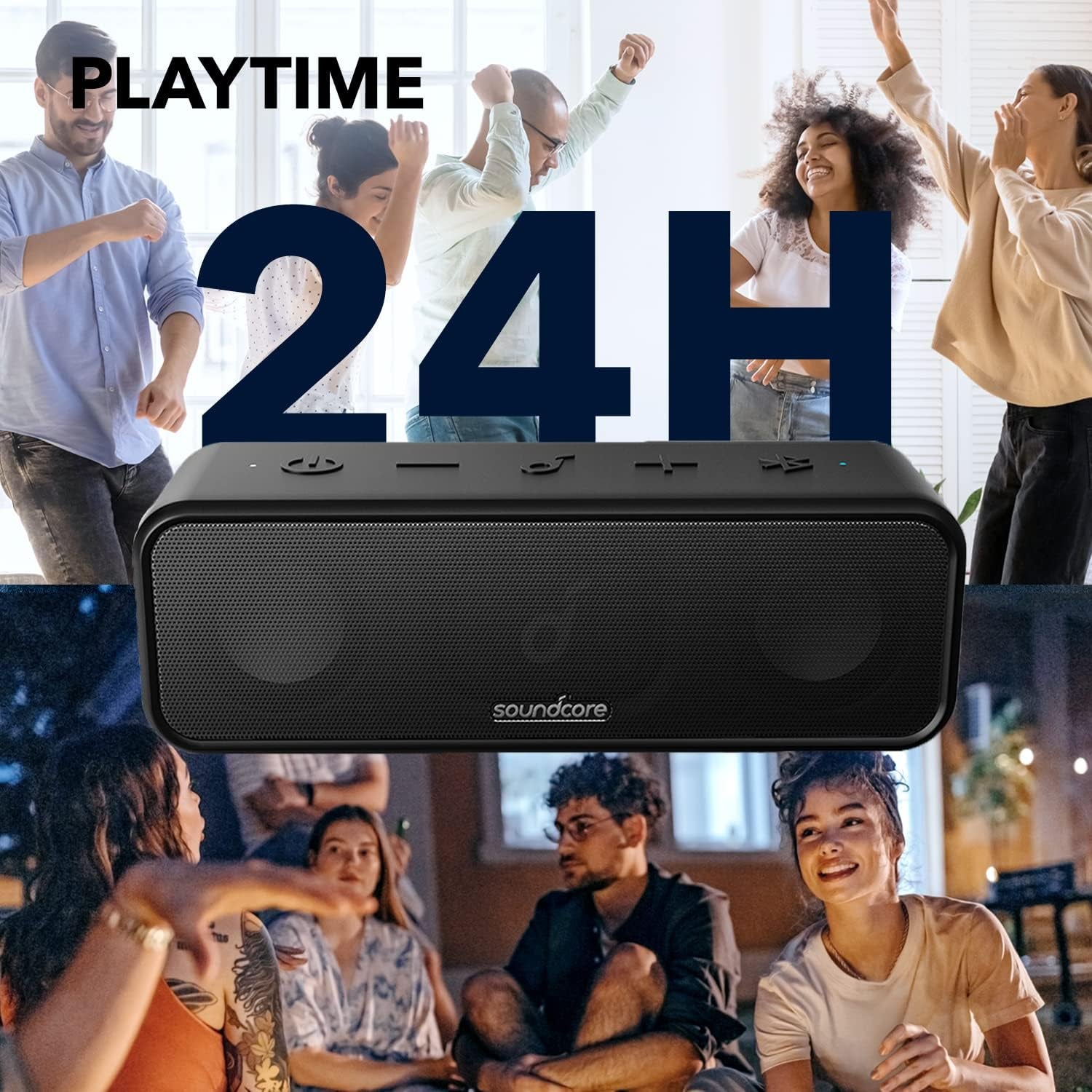 Soundcore Anker 3 Portable Bluetooth Speaker, IPX7 Waterproof, 24H Playtime | Partycast, Bassup, Custom EQ App, Pure Titanium Diaphragm Drivers- for Home, Shower, Outdoor, and Beach