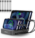 Charging Station for Multiple Devices : 5 Port Multi USB-A Charger Stations Multi-Device Organizer Charging Dock Designed for Iphone Ipad Cell Phone Tablets (7 Short Cables Included), Gray
