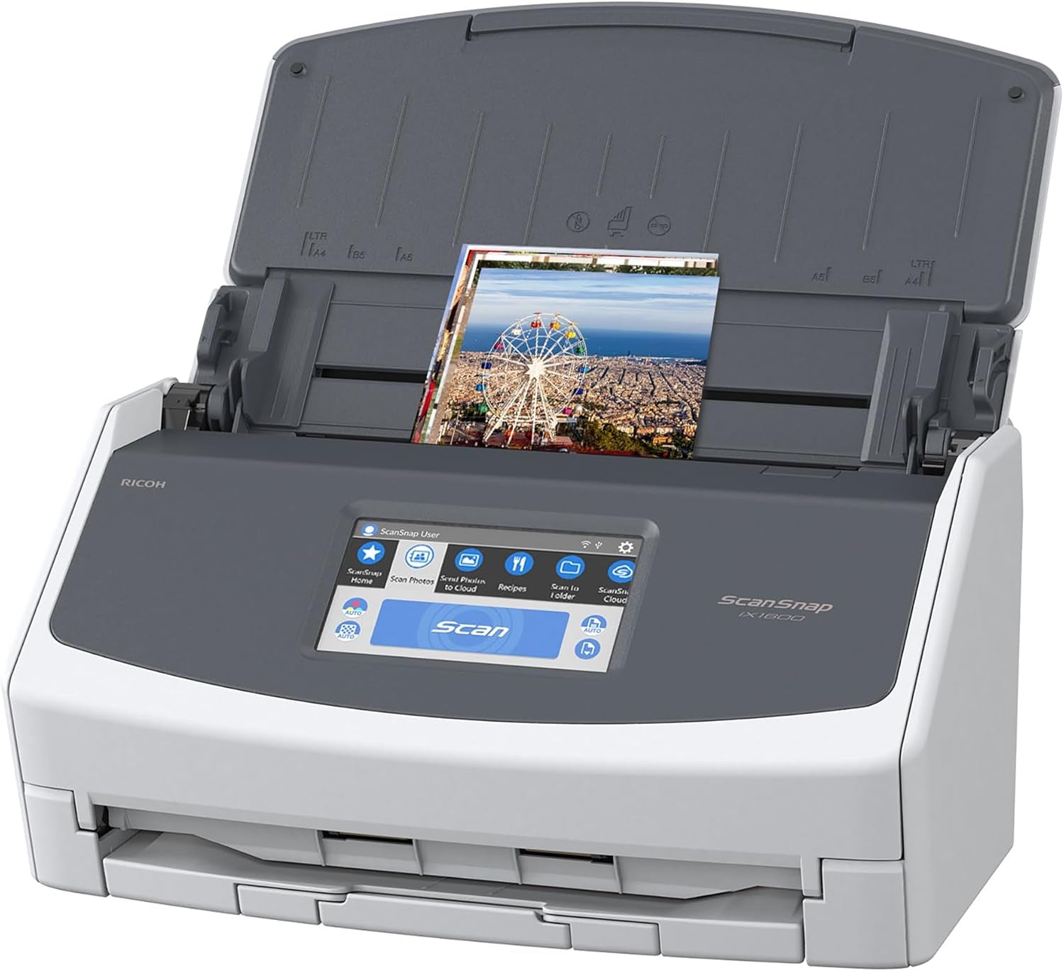 Ix1600 Photo and Document Scanner, Wireless or USB, White | High-Speed | Cloud Enabled | Large Touchscreen | Auto Document Feeder | Mac or PC