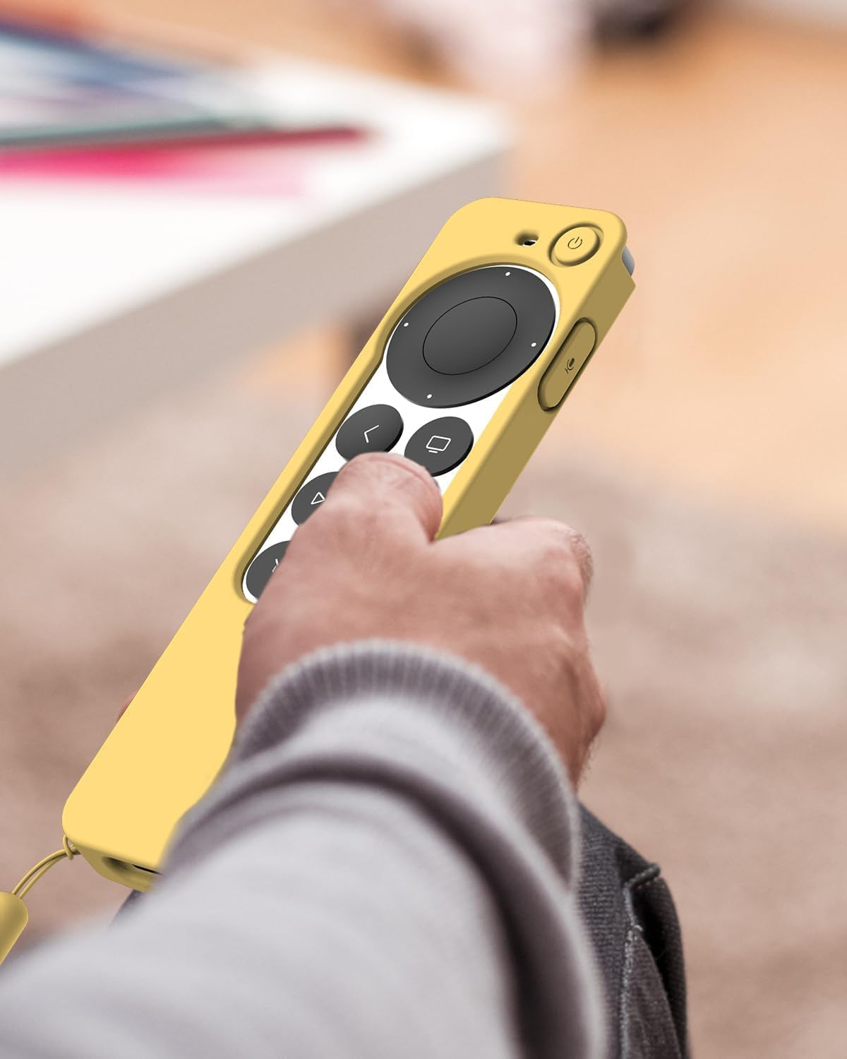 Compatible with Apple TV 4K Siri Remote Case 2021, Yellow | Silky-Soft Anti-Slip Protective Silicone Cover for Siri Remote Control 2Nd Generation [Lanyard Included]