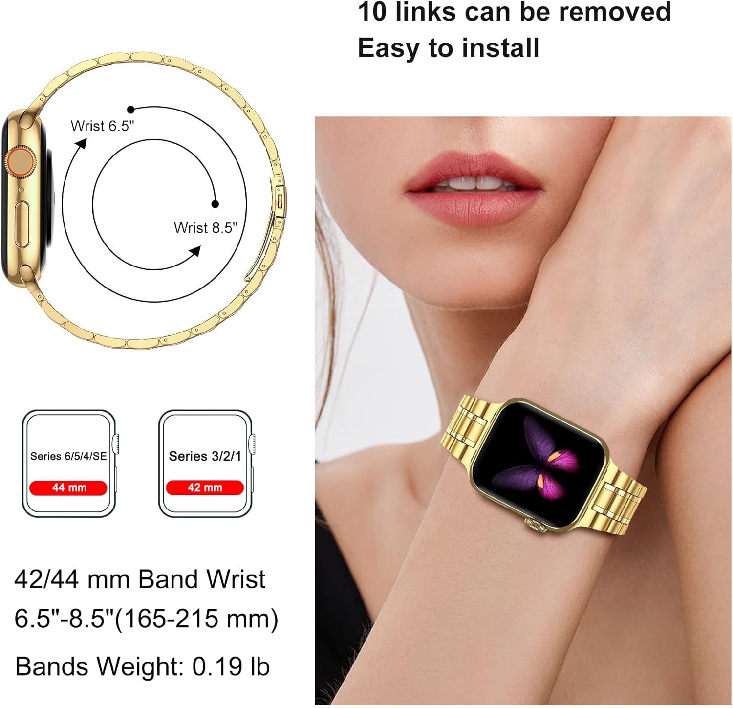 Stainless Steel Bands for Apple Watch 45Mm 44Mm 42Mm(Series 3/2/1) | Adjustable Metal Strap with Soft TPU Case for Women and Men, Fits Iwatch Bands Series 9 8 7 6 5 4 3 2 1, SE3, SE2, SE, Gold