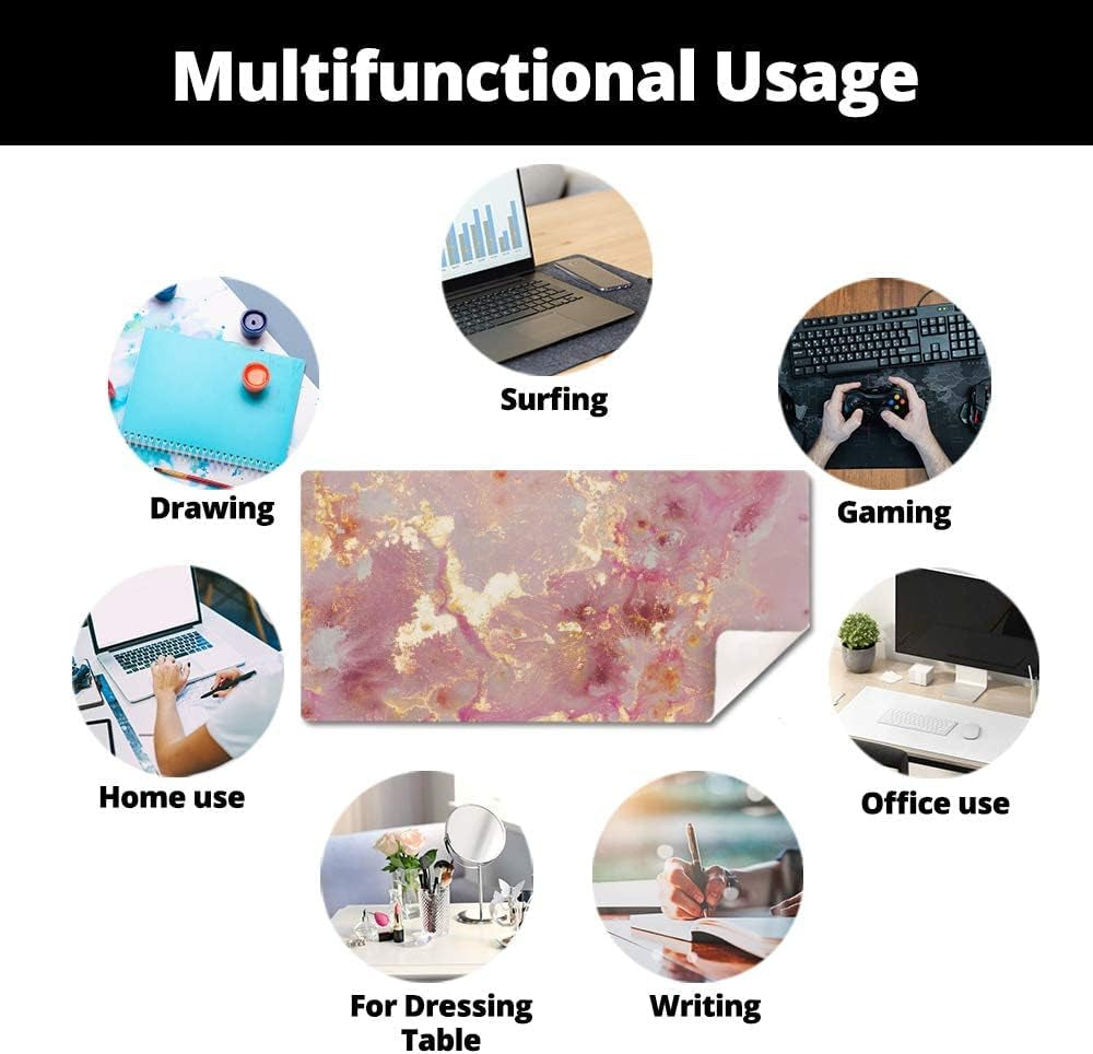 PU Leather Large Mouse Pad, Office Decor, 31.5" X 15.7", Rose Gold | Desk Décor Accessories, Extended Size, Waterproof & Easy to Clean, Smooth Surface, Non Slip Desk Organization