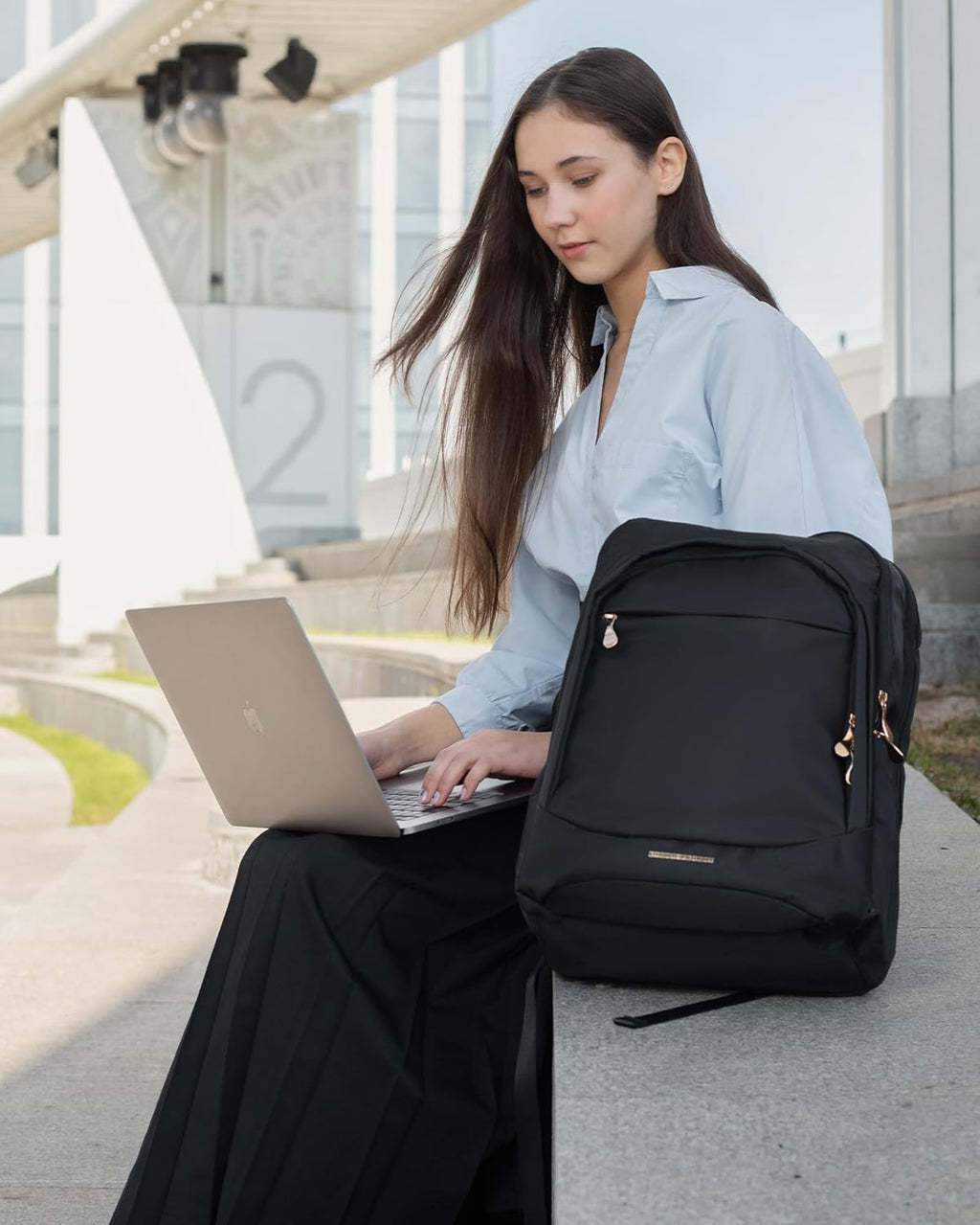 Travel Backpack for Women, 15.6 Inch Laptop Daypack | Fits 15.6 Inch Laptop, Personal Carry-On Size, Water Resistant Nylon, Gold Zipper, Commute Daypack for College Travel Work