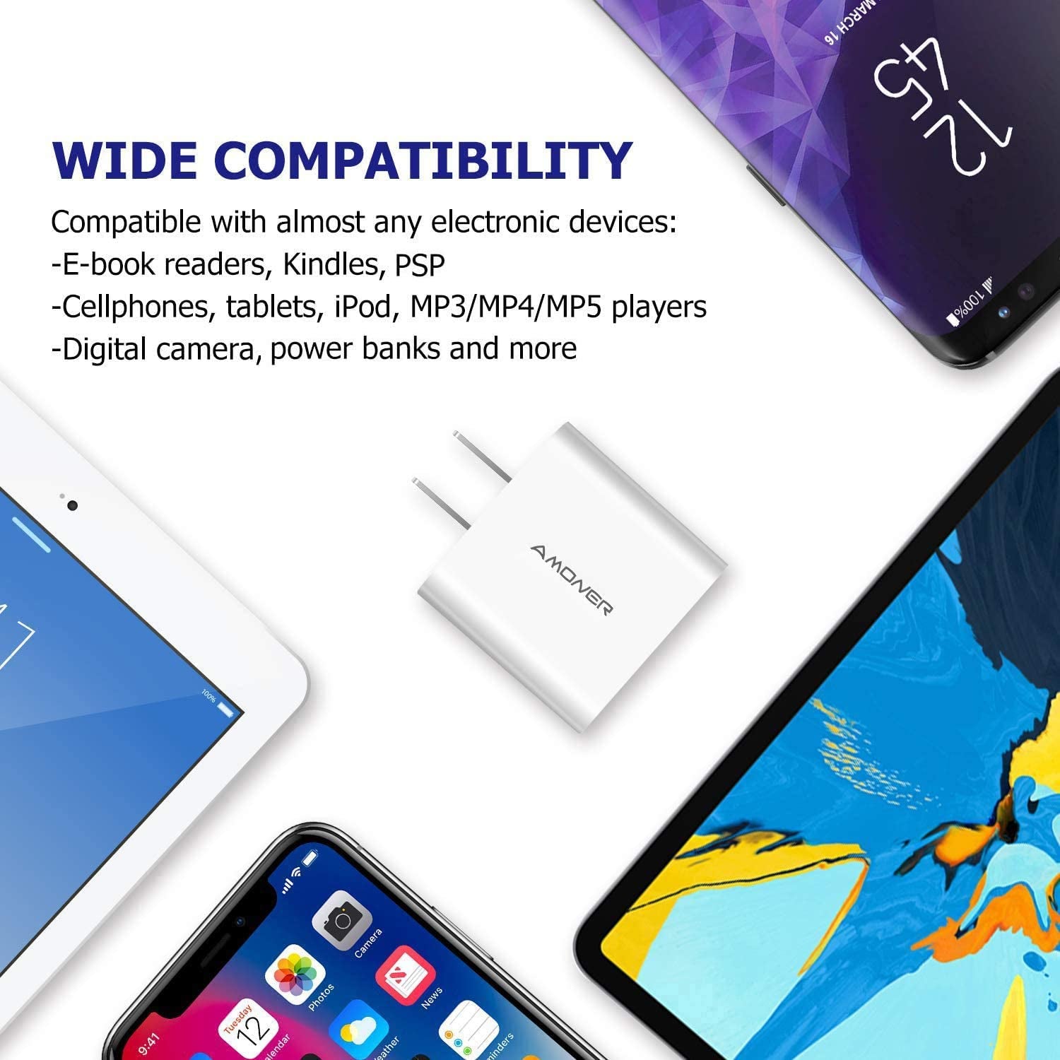 USB Wall Charger,  2Pack 15W 3-Port USB Charger Block Iphone Cube Charging Blocks for Iphone 14/13/12/11/X/XR/X/8/7/6, Galaxy, Android Phones and More | Fits Iphone 16/15/14/13/12/11/X/8, Galaxy, Android&Ipad Smart IC Fast Charge, 3 USB Ports for Home, Of