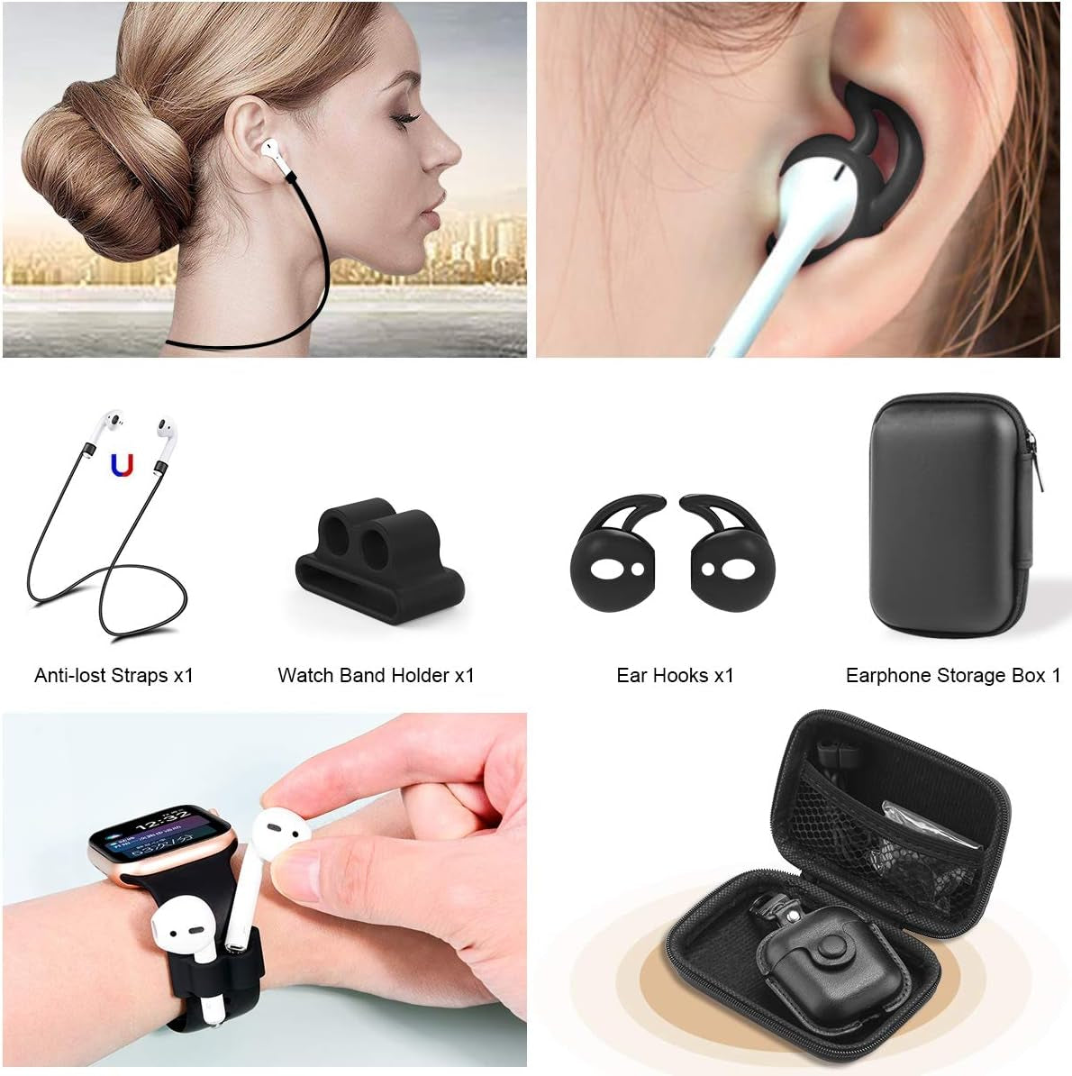 for Airpods 1/2 Case Case Leather with Keychain, Black | Soft PU Leather, One Piece Airpods Airpods 1St & 2Nd Case, Shockproof Protective Cover, Front LED Charging Visible