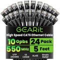 Cat6 Patch Cables Cat 6 Ethernet Cable 5 Ft 24-Pack Black | High Speed 24AWG 10Gbps RJ45 Snagless Gold-Plated, Ethernet Cable for Router, Switch, PC, PS5 Gaming, Server