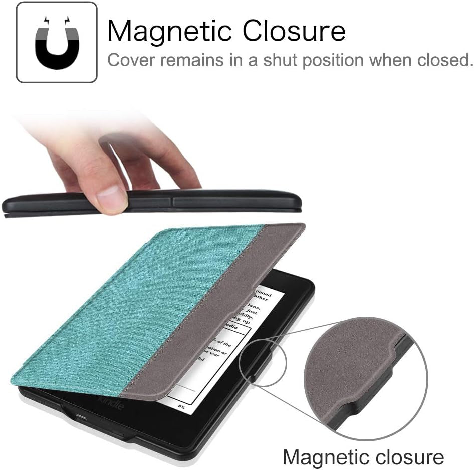 Slimshell Case for 6" Kindle Paperwhite 2012-2017, Turquoise | Slim Lightweight PU Leather Hard Shell Cover, Magnetic Closure, Auto Wake/Sleep, for Kindle Paperwhite Model No.Ey21& DP75SDI