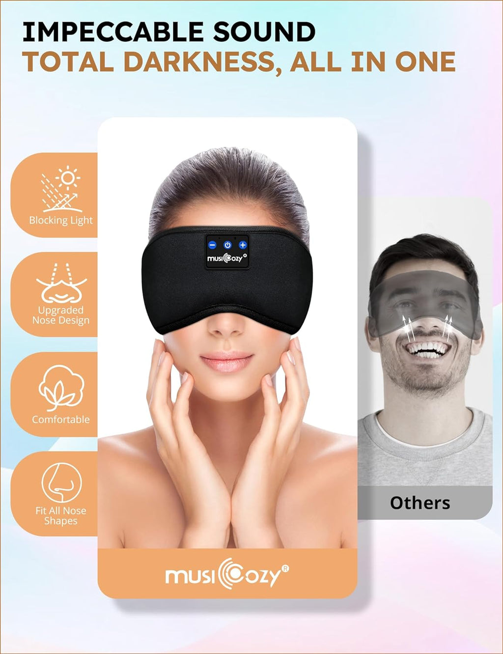 Sleep Headphones Bluetooth 5.4 Sleep Eye Mask with HD Speakers | Soft Cotton Fabric, Flat Design, 14 Hours Playtime, Washable Headband Style for Side Sleepers, Travel Meditation Relaxation