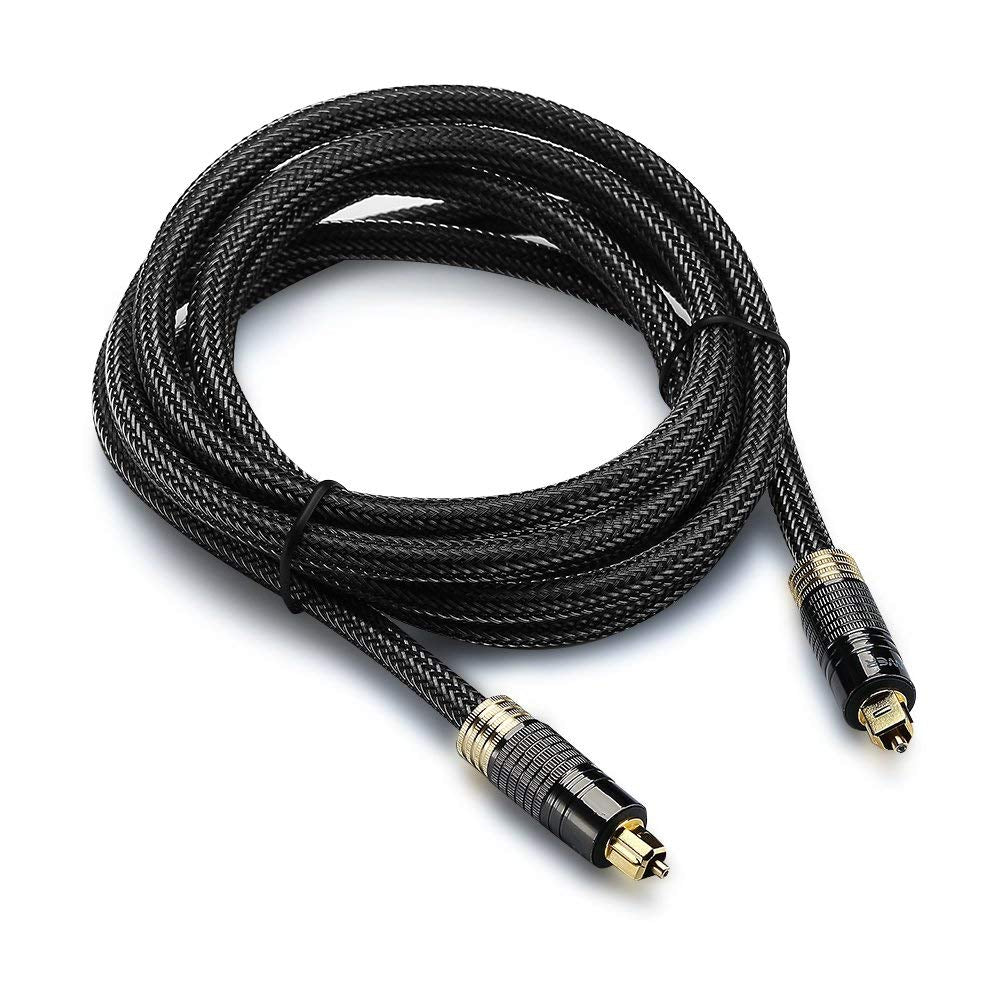 24K Gold Plated Toslink Digital Fiber Optical Audio Cable, 3 FT | Digital S/PDIF Optical Toslink Cable with 24K Gold-Plated Connectors, Braided Nylon Jacket & Zero RFI/EMI Interference.