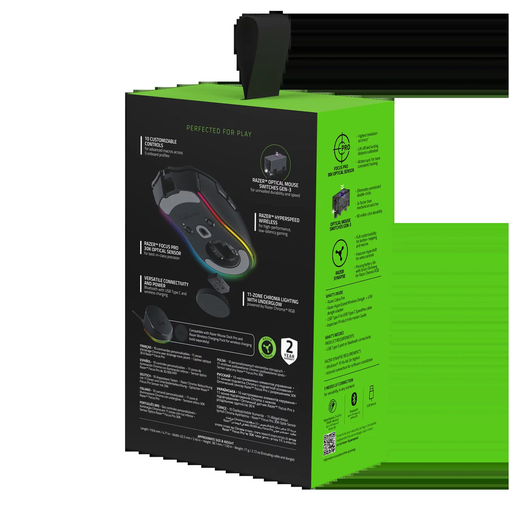 Cobra Pro Lightweight Wireless PC Gaming Mouse with Chroma RGB, Custom Controls, 77G, Black