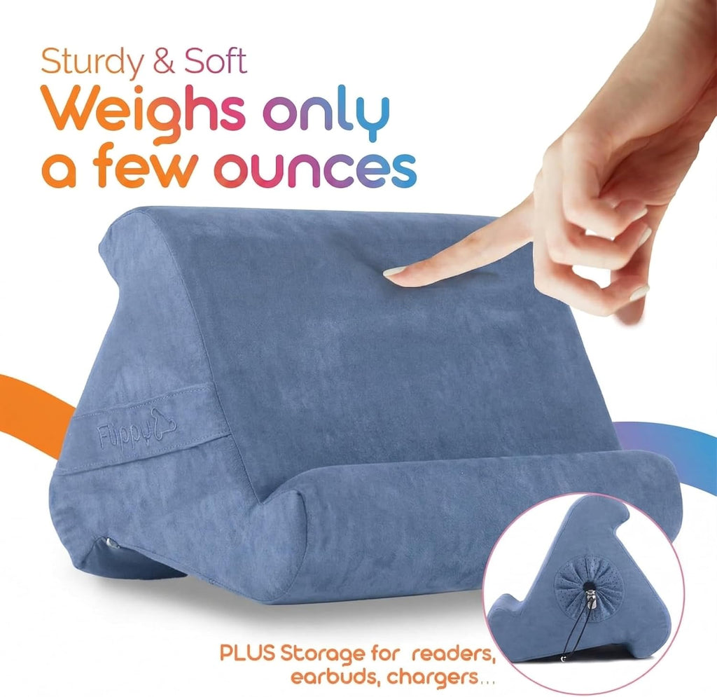 Original Tablet Pillow Stand & Ipad Holder, Gift for Book Lovers & Readers, Multi-Angle Stand with Storage for Lap, Desk & Bed, Compatible with Kindle, Fire, Ipad & Samsung, Bluehue 4.0