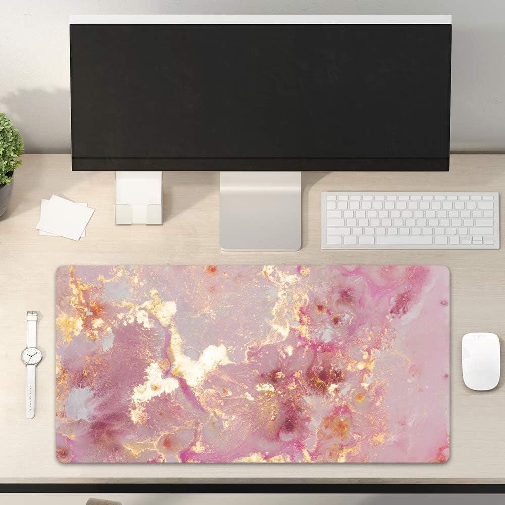 PU Leather Large Mouse Pad, Office Decor, 31.5" X 15.7", Rose Gold | Desk Décor Accessories, Extended Size, Waterproof & Easy to Clean, Smooth Surface, Non Slip Desk Organization