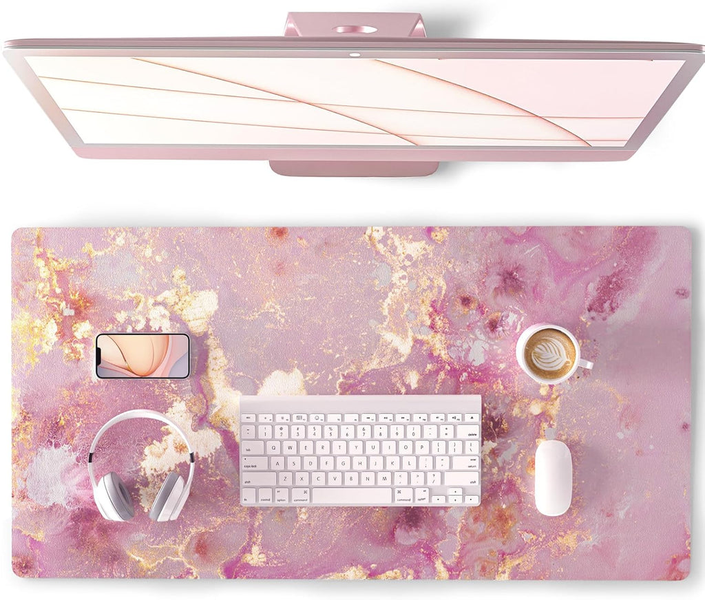 PU Leather Large Mouse Pad, Office Decor, 31.5" X 15.7", Rose Gold | Desk Décor Accessories, Extended Size, Waterproof & Easy to Clean, Smooth Surface, Non Slip Desk Organization