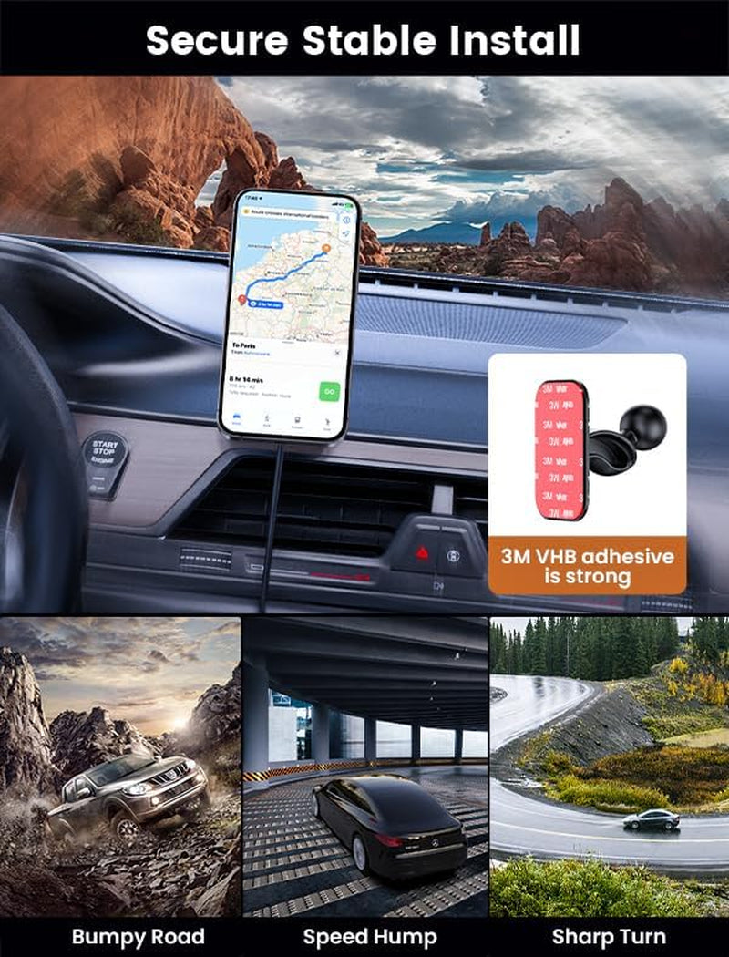 For Magsafe Car Mount Charger 15W LED RGB Car Phone Holder for Dash Vent | Handsfree Magnetic Wireless Car Charger Car Mount Fast Car Charger for Iphone 17 16 15/14/13/12 Series