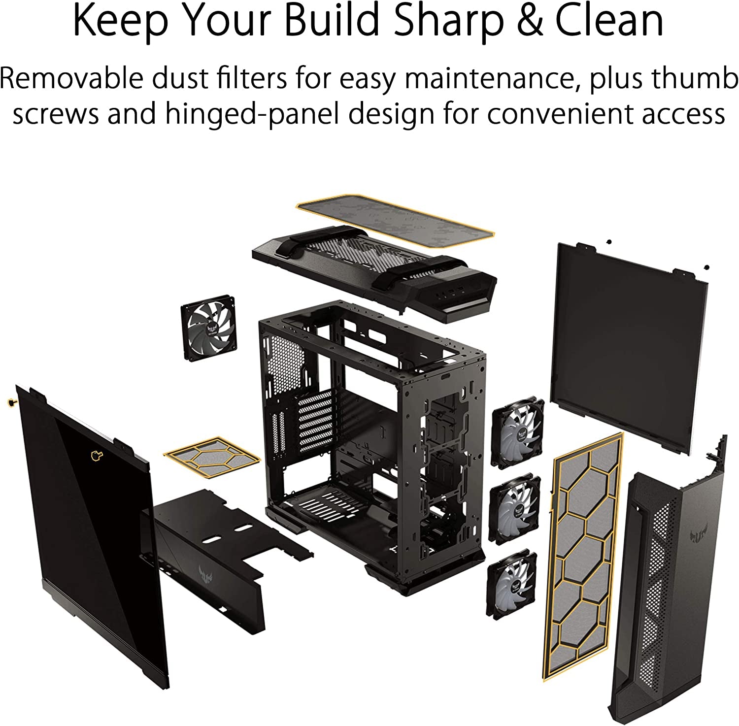 ASUS TUF Gaming GT501 Mid-Tower Gaming Case, EATX Support, Pre-Installed 4 Case Fans, USB 3.0 Front Panel, Smoked Tempered Glass, Steel Construction, 2 Year Warranty