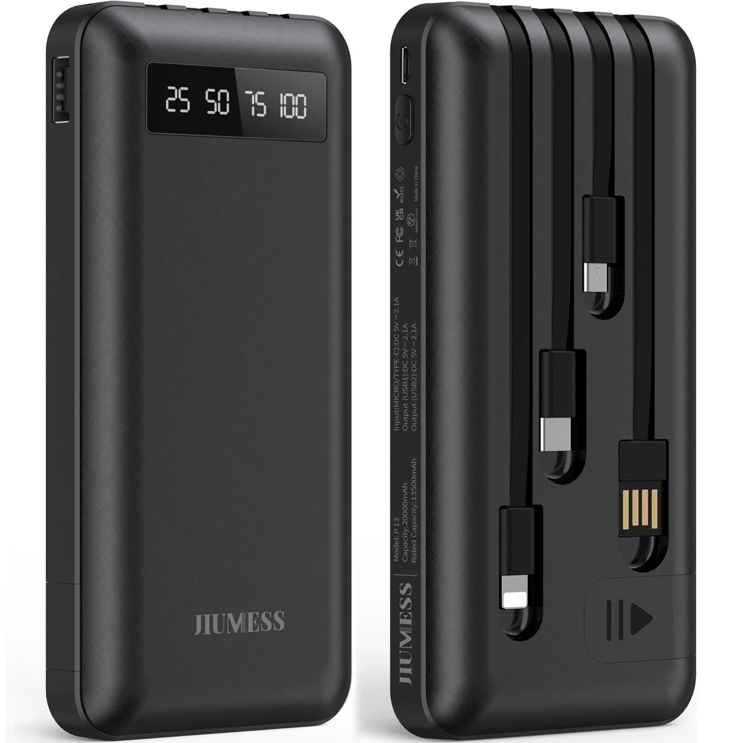 20000Mah Power Bank Portable Charger with Cables Compatible for Iphone, Android Cell Phone