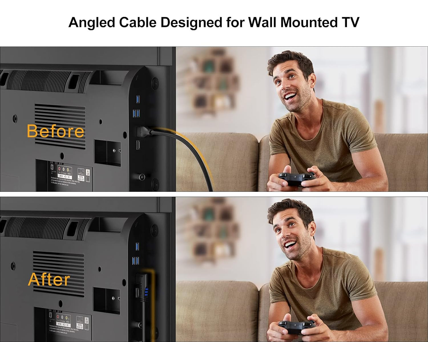 4K 60HZ HDMI Cable Right Angle 90 Degree, Ultra HD, 6Ft Black | High Speed HDMI 2.0 Cable Cord, 18Gbps, 4K@60Hz, Ultra HD, 3D, for PC, Laptop, Monitor, PS5, Blu-Ray, Xbox, Fire TV and More