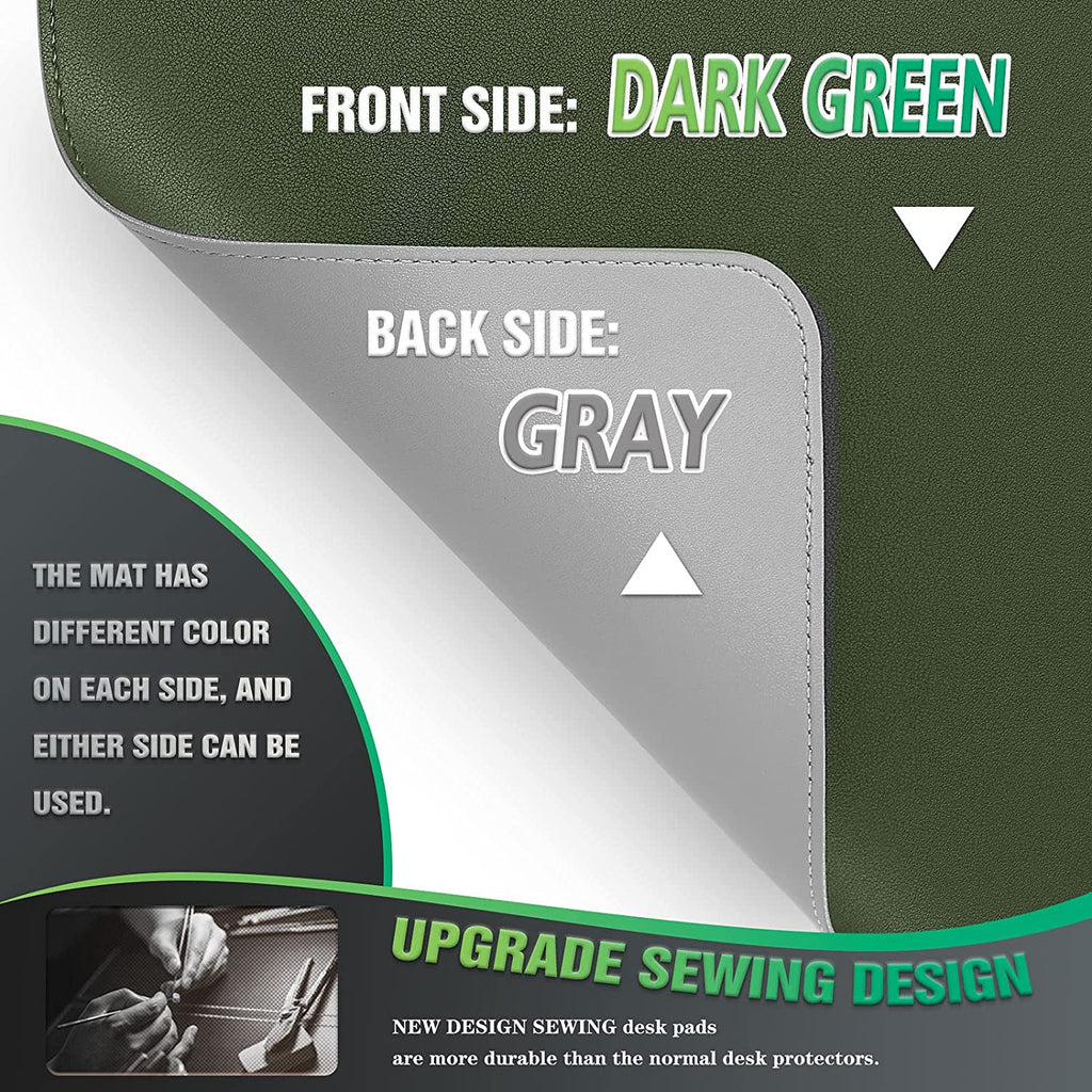 Large Sewing Leather Desk Mat, Desk Pad (Dark Green, 31.5"X15.7") | Mouse and Keyboard Pad, PVC Computer and Laptop Mat, Desktop Protector and Cover, Writing Pad and Blotter for Home Office