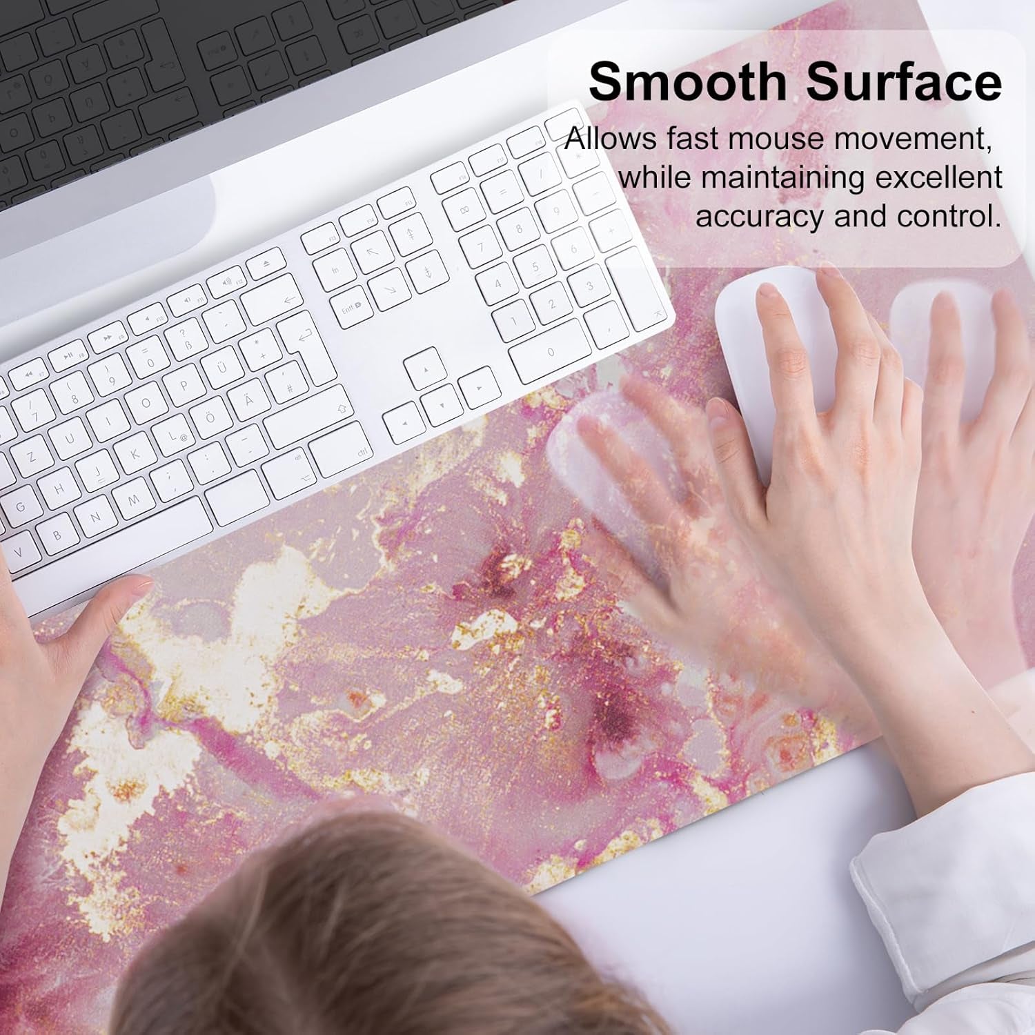PU Leather Large Mouse Pad, Office Decor, 31.5" X 15.7", Rose Gold | Desk Décor Accessories, Extended Size, Waterproof & Easy to Clean, Smooth Surface, Non Slip Desk Organization