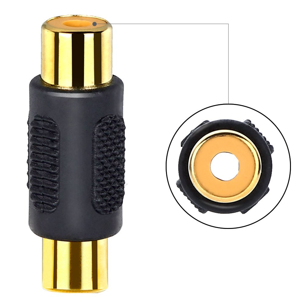 10 Pack RCA Female to Female Coupler Audio Video Gold Adapter | for Phono, Speaker, RCA Cable, Amplifier, Mixing Console, Home Theater Devices, AV Receivers