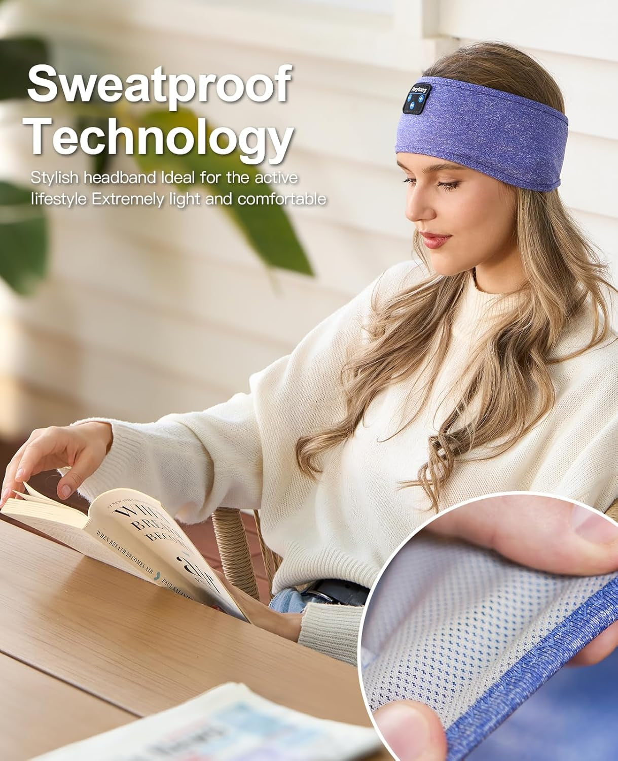 Sleep Headphones Wireless, Bluetooth Sports Headband Headphones with Ultra-Thin HD Stereo Speakers Perfect for Sleeping,Workout,Jogging,Yoga,Insomnia, Air Travel, Meditation (Skyblue)