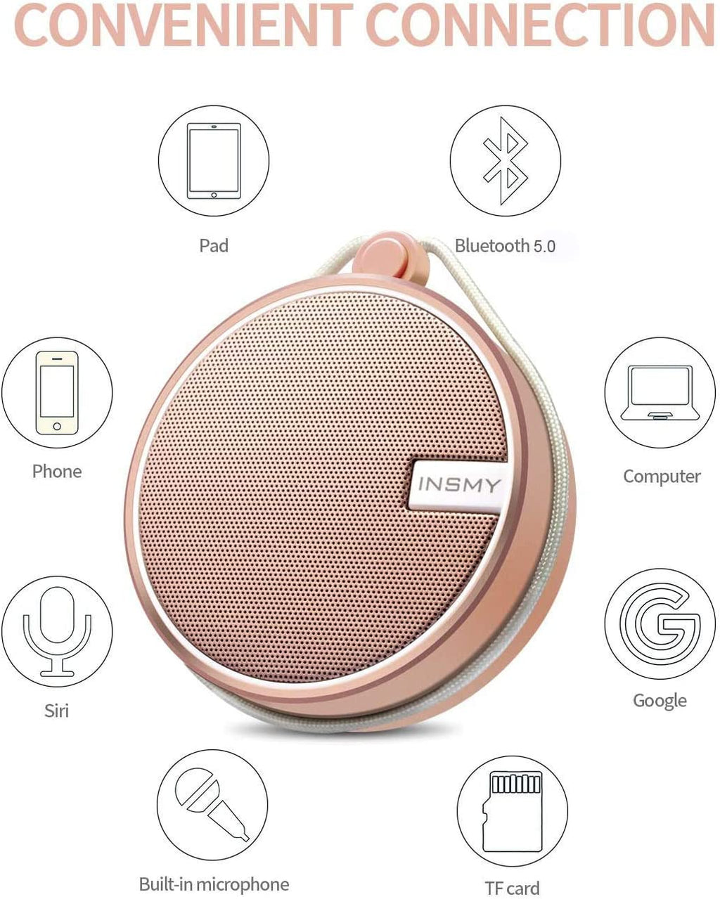 C12 IP67 Waterproof Shower Bluetooth Speakers Portable Small Speaker | Speakers Bluetooth Wireless,Loud Clear Sound,Support TF Card,Suction Cup,For Outdoor Kayak Canoe Beach Gift Pink