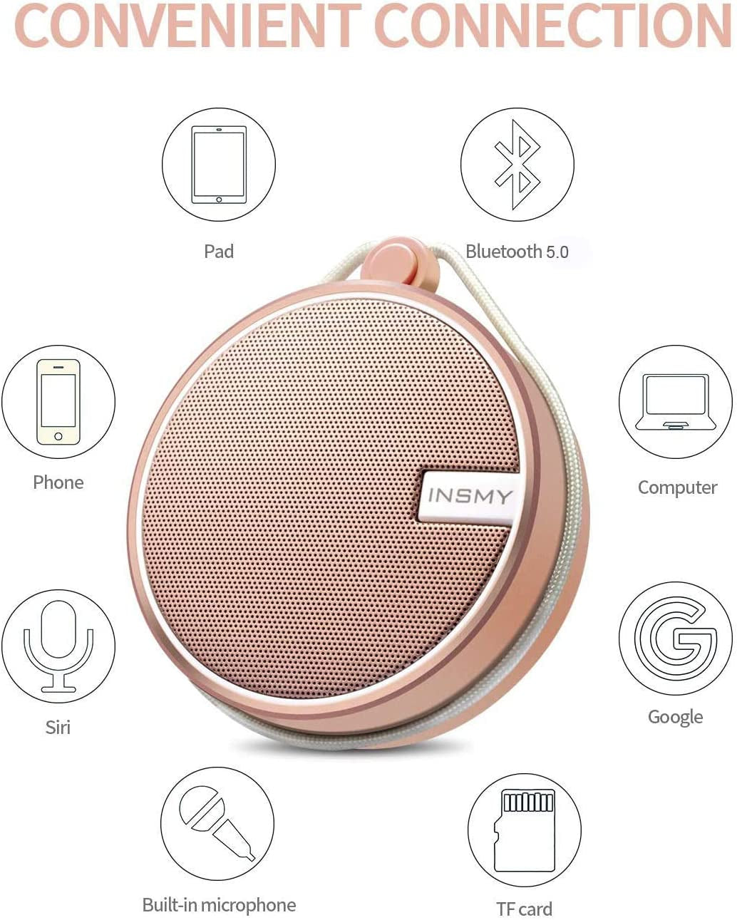 C12 IP67 Waterproof Shower Bluetooth Speakers Portable Small Speaker | Speakers Bluetooth Wireless,Loud Clear Sound,Support TF Card,Suction Cup,For Outdoor Kayak Canoe Beach Gift Pink