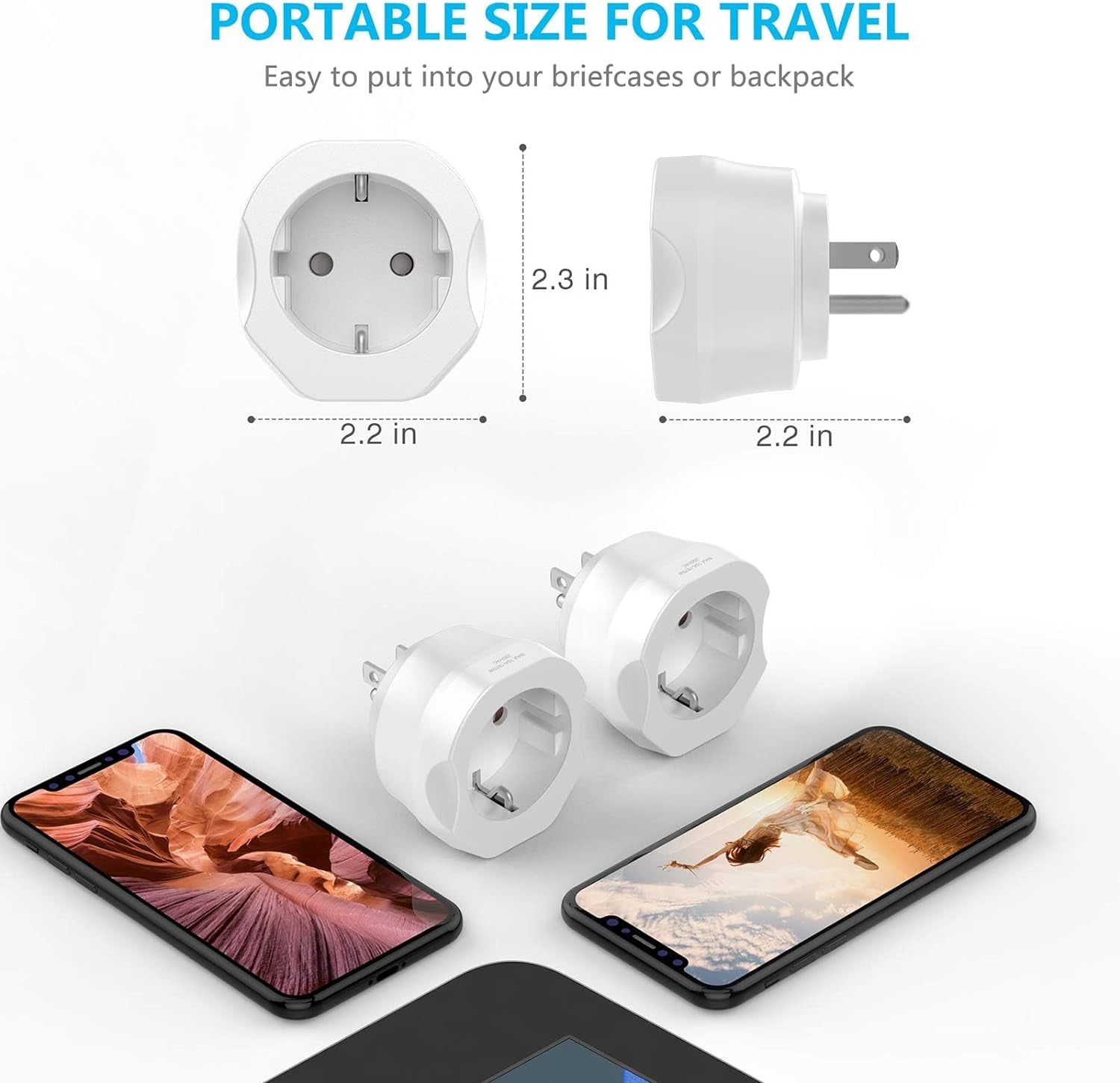 European to US Plug Adapter, EU to US Travel Plug Converter, 1 Pack | Europe to USA Adapter, for Most of EU Spain France Type C E F Plugs to America, Adapter Grounded