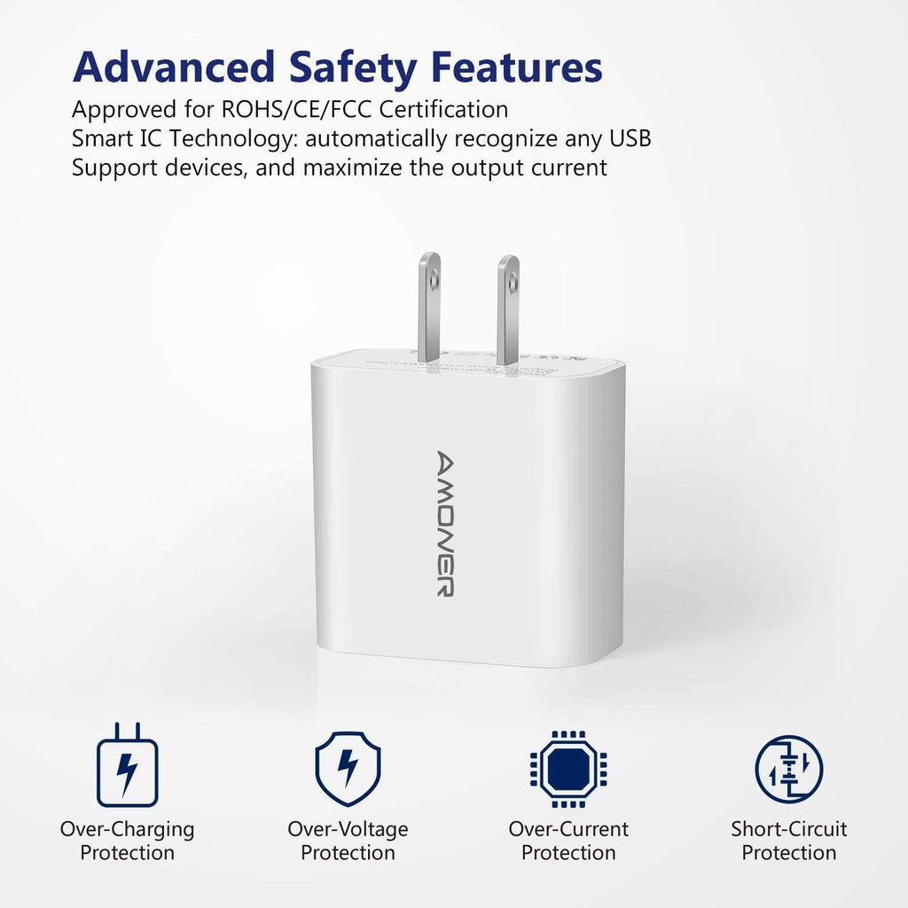USB Wall Charger,  2Pack 15W 3-Port USB Charger Block Iphone Cube Charging Blocks for Iphone 14/13/12/11/X/XR/X/8/7/6, Galaxy, Android Phones and More | Fits Iphone 16/15/14/13/12/11/X/8, Galaxy, Android&Ipad Smart IC Fast Charge, 3 USB Ports for Home, Of
