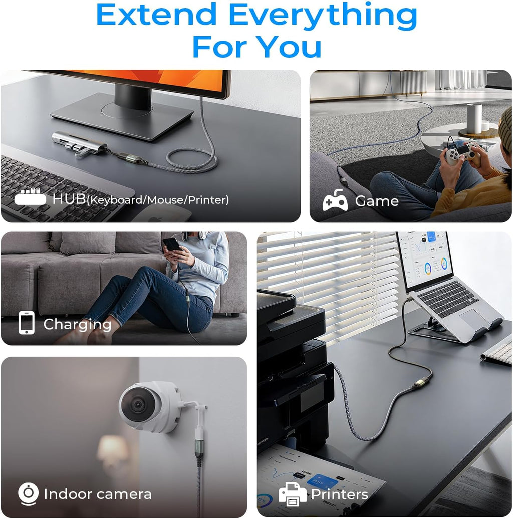 USB Extension Cable 10FT USB 3.0 Extender Male to Female Cord Grey | 5Gbps High Data Transfer for Printer Webcam Flash Drive Hard Drive Hub Keyboard Mouse Camera Playstation Xbox and More