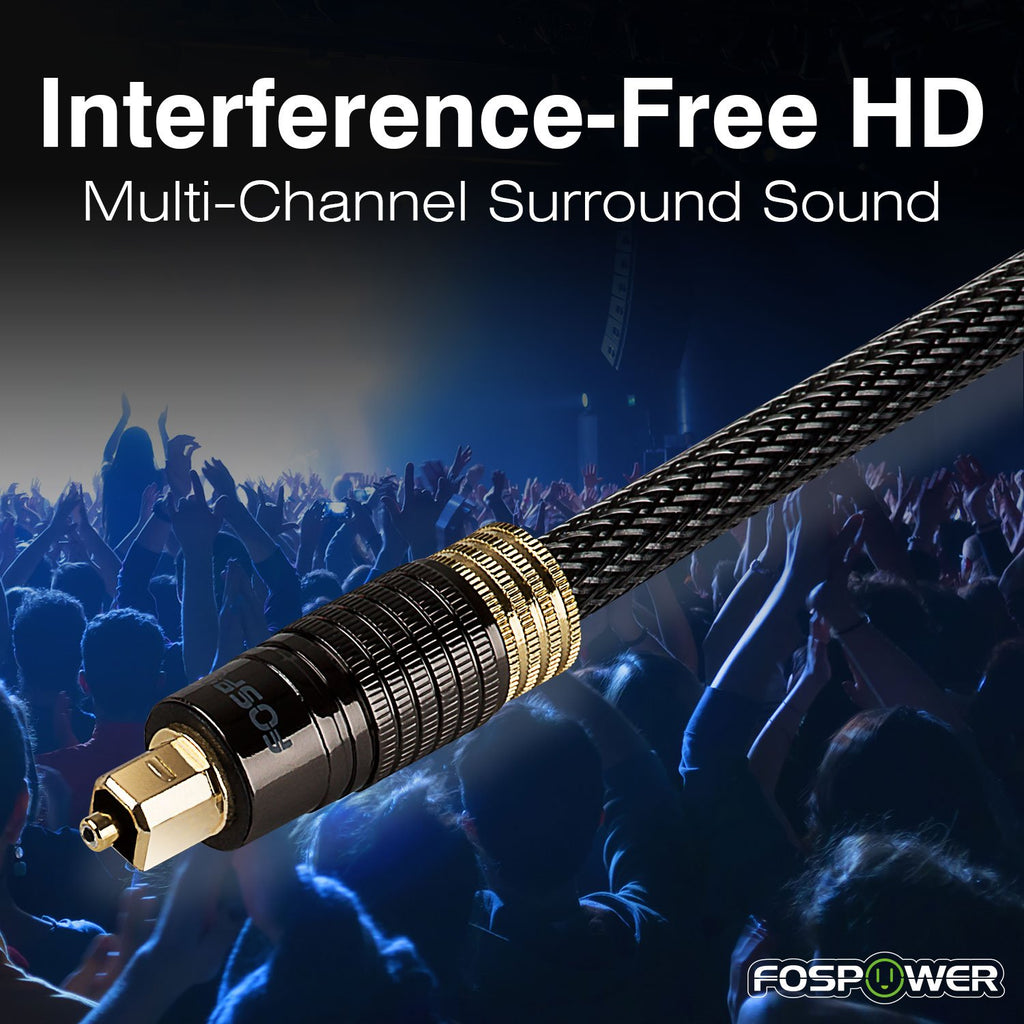 24K Gold Plated Toslink Digital Fiber Optical Audio Cable, 3 FT | Digital S/PDIF Optical Toslink Cable with 24K Gold-Plated Connectors, Braided Nylon Jacket & Zero RFI/EMI Interference.
