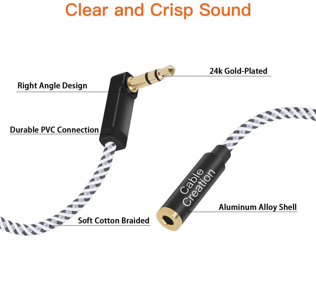 Headphone Extension Cable 15FT, 3.5Mm Audio Extension Cord | 90-Degree Right Angle Male to Female Aux Extender Stereo Audio Cable Nylon Braided for Smartphones, Media Player, 4.5M