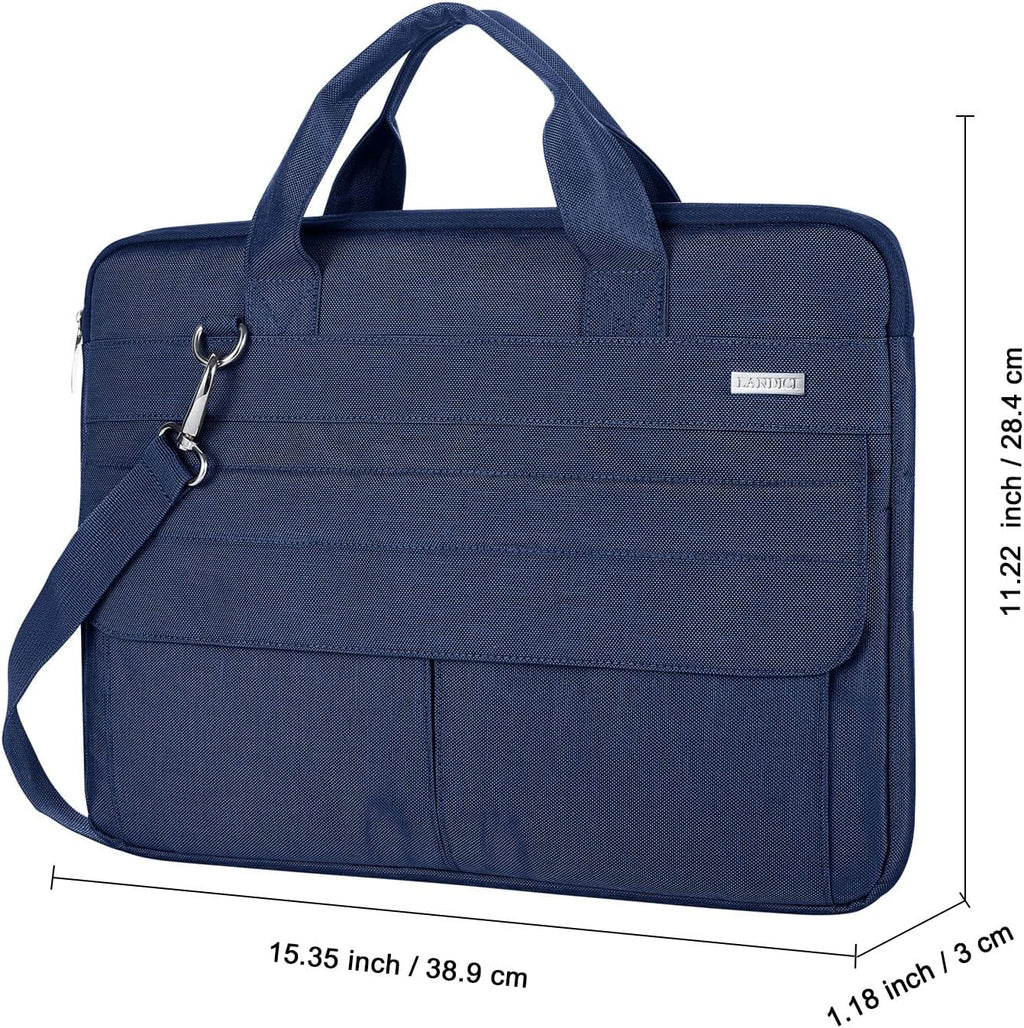 15.6 Inch Laptop Bag with Shoulder Strap, Water-Resistant, Blue | Slim Waterproof Computer Sleeve for Macbook Pro 15/16, Macbook Air 15 and 15-16 Inch HP, Acer, Dell, Lenovo and ASUS Laptops