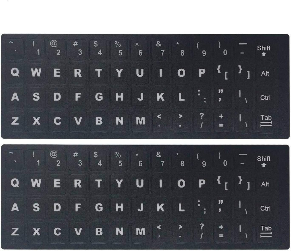 2PCS Universal English Keyboard Stickers, Matte Replacement English Keyboard Stickers with White Font on Black Background for Laptops and Desktops, Keyboard Alphabet Stickers | Replacement English Keyboard Stickers with White Font on Black Background
