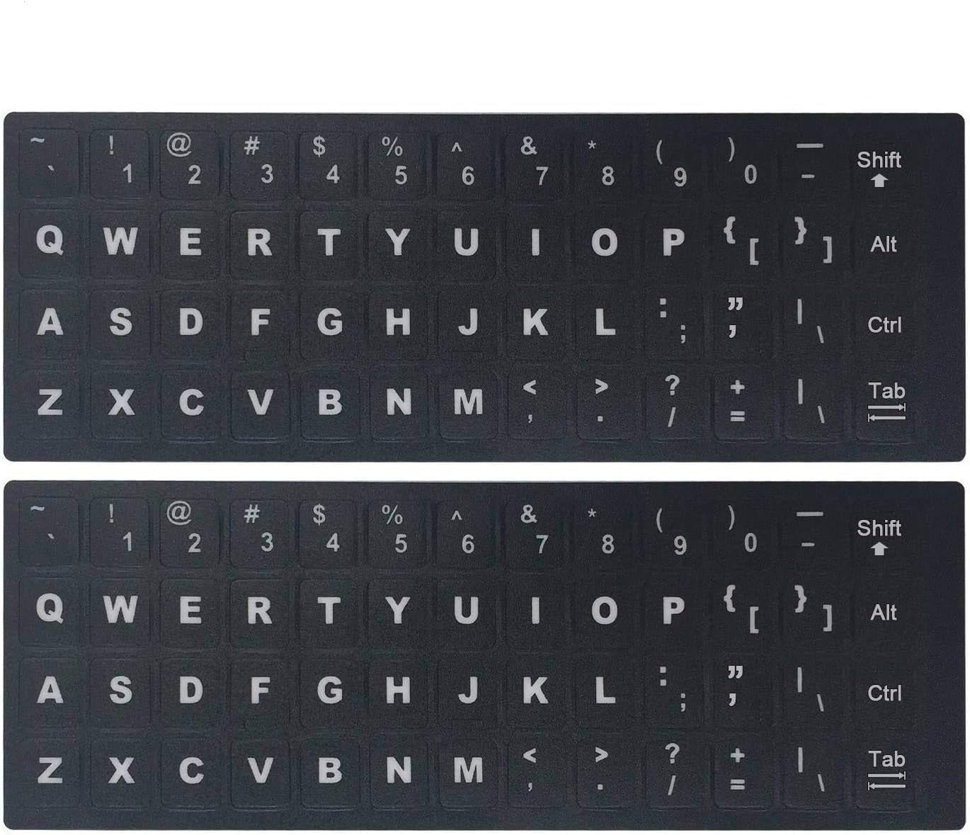2PCS Universal English Keyboard Stickers, Matte Replacement English Keyboard Stickers with White Font on Black Background for Laptops and Desktops, Keyboard Alphabet Stickers | Replacement English Keyboard Stickers with White Font on Black Background