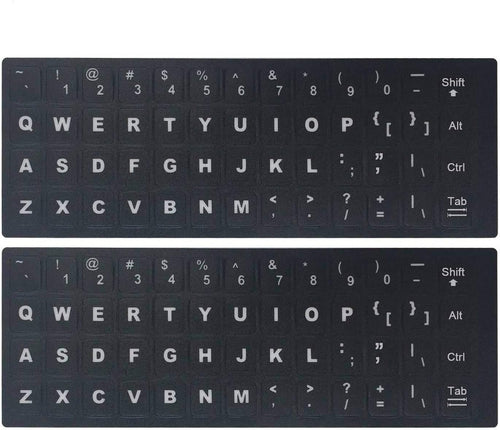 2PCS Universal English Keyboard Stickers, Matte Replacement English Keyboard Stickers with White Font on Black Background for Laptops and Desktops, Keyboard Alphabet Stickers | Replacement English Keyboard Stickers with White Font on Black Background
