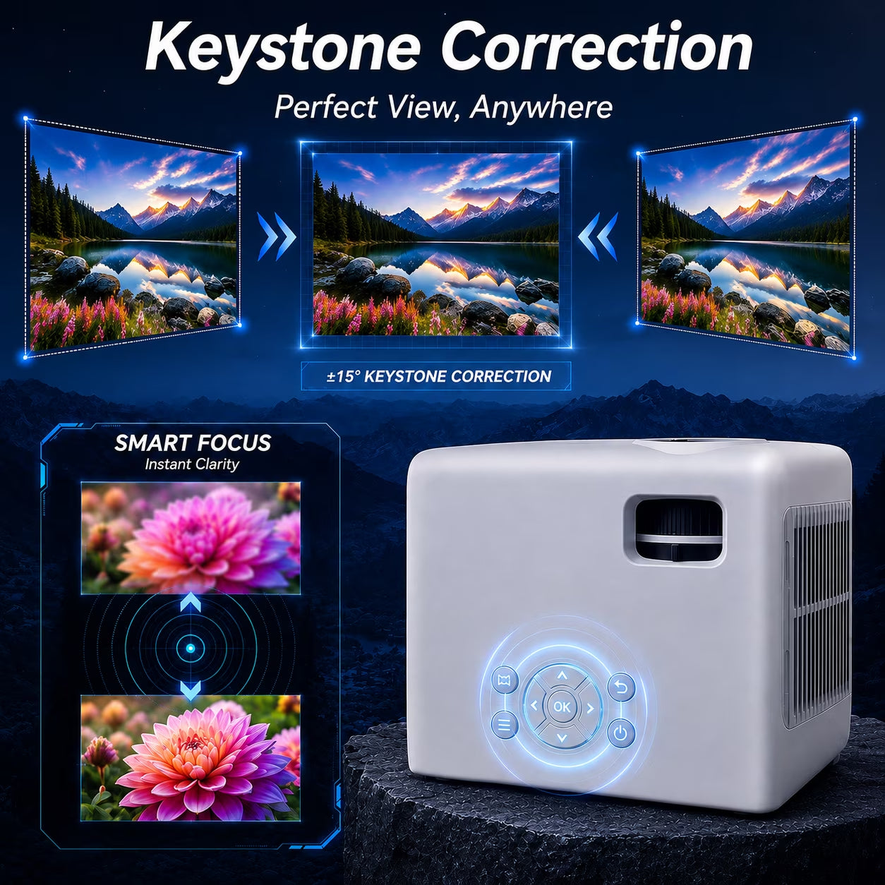Native 1080P Mini Projector, Support 4K Projector with Wifi and Bluetooth, 300 ANSI Lumens Movie Projector Includes 100" Projector Screen, Home Theater Projector Compatible with PC & Phones