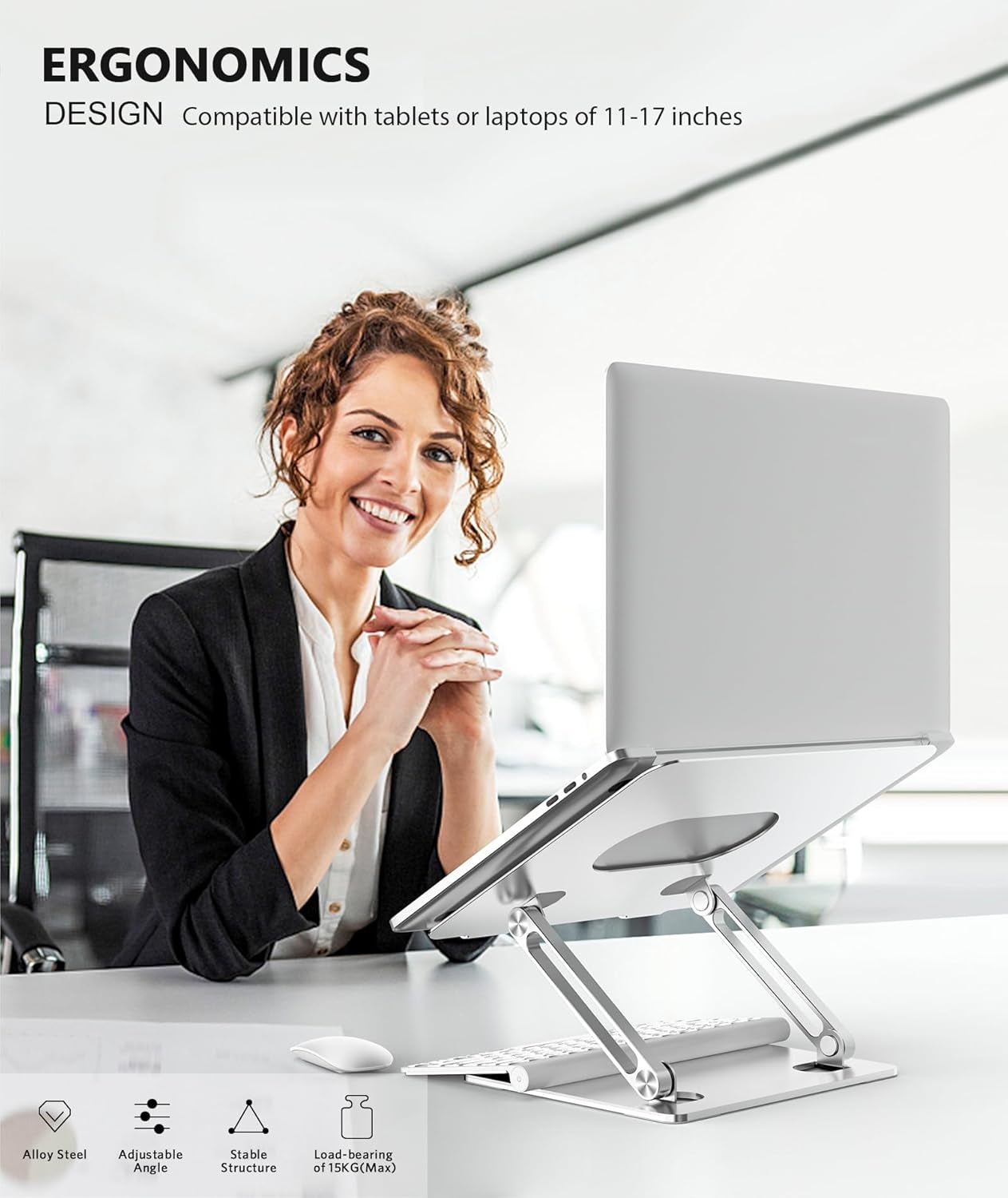 Laptop Stand, Adjustable Multi-Angle Riser, up to 17 Inches, Silver | Sturdy Alloy Steel, Heat-Vent Design and Silicone Pads Support Laptops up to 17 Inches, Including Macbook and Surface